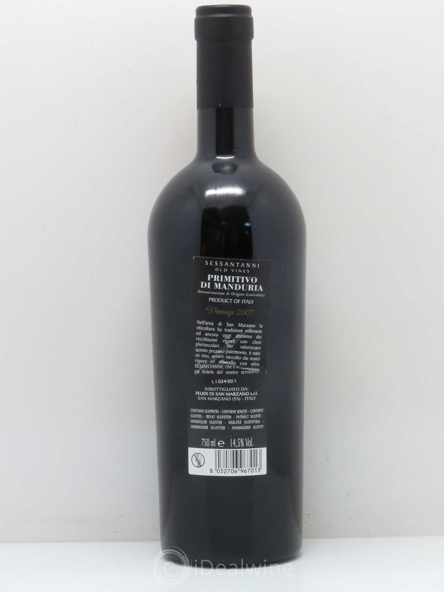 Italie Primitivo manduria feudi San Marzano (sans prix de réserve) 2007 - Posten von 1 Flasche - 1