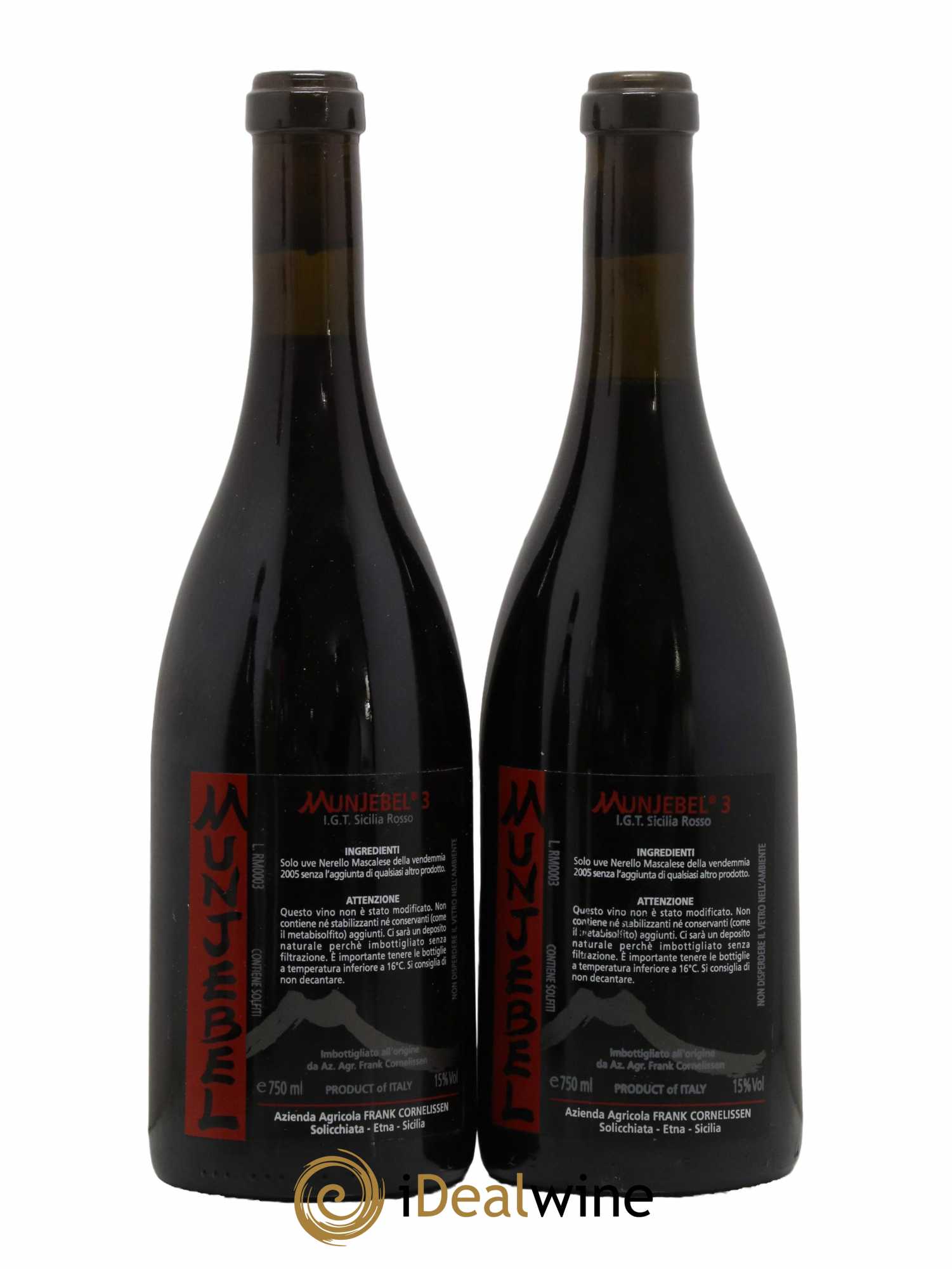 Italie Terre Siciliane Munjebel 3 Frank Cornelissen 2005 - Lot de 2 bouteilles - 0