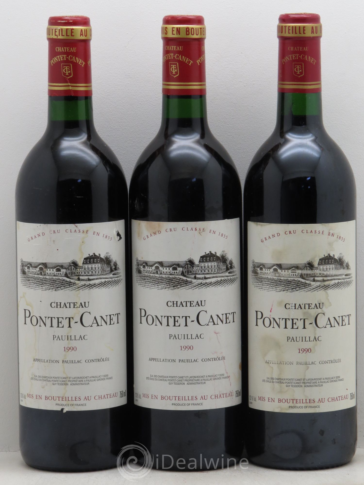 Château Pontet Canet 5ème Grand Cru Classé 1990 - Lot de 3 bouteilles - 0