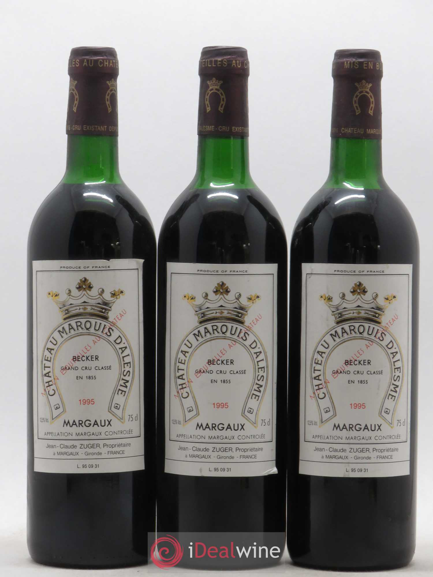 Château Marquis d'Alesme 1995 - Lot de 3 bouteilles - 0
