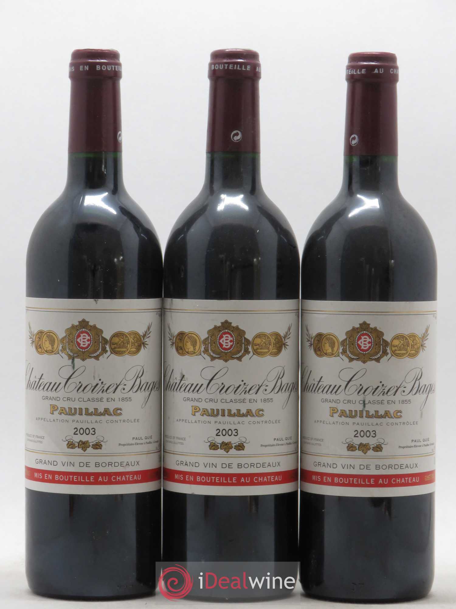 Château Croizet Bages 5ème Grand Cru Classé 2003 - Lot de 3 bouteilles - 0