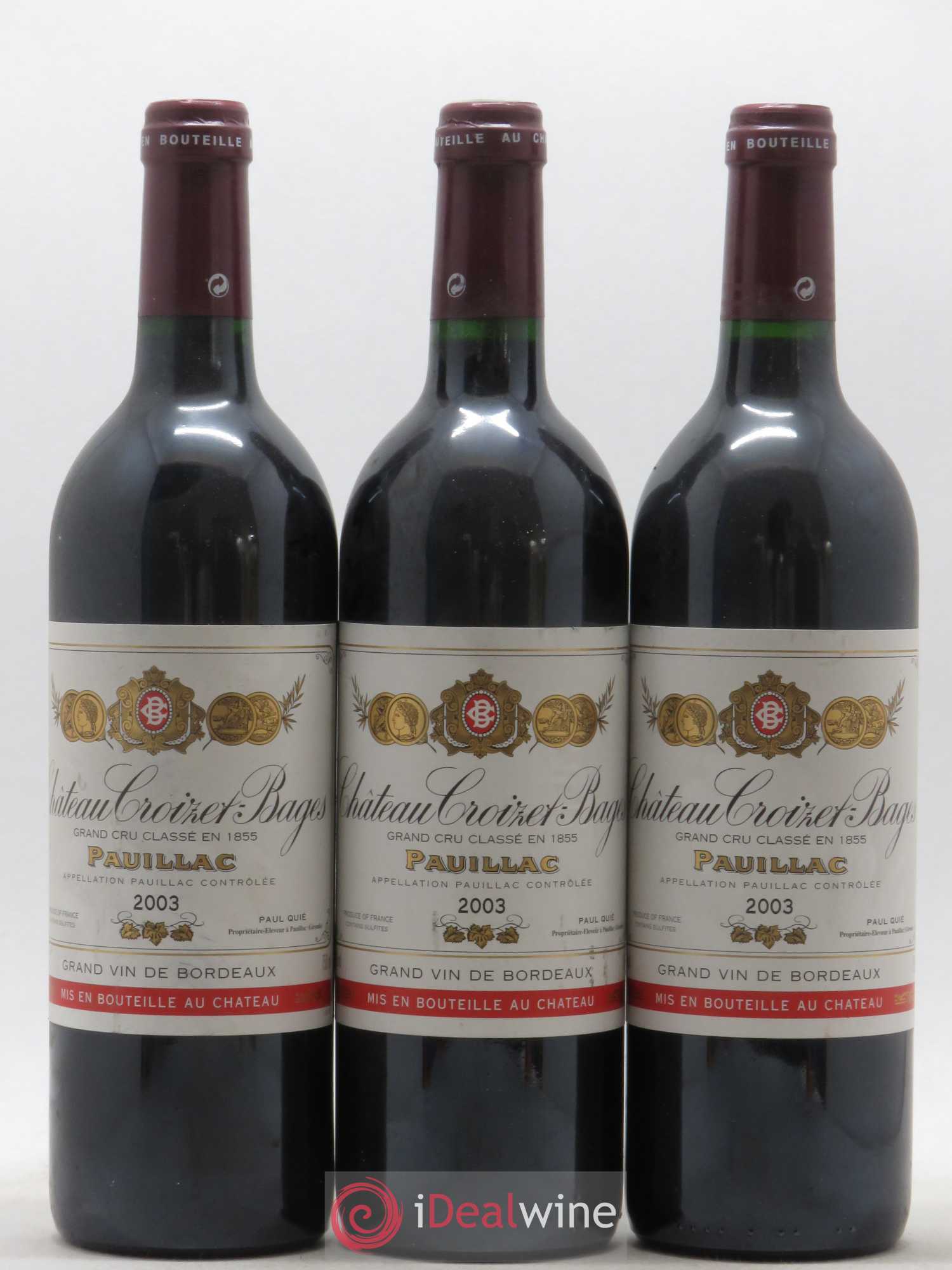 Château Croizet Bages 5ème Grand Cru Classé 2003 - Lot de 3 bouteilles - 0