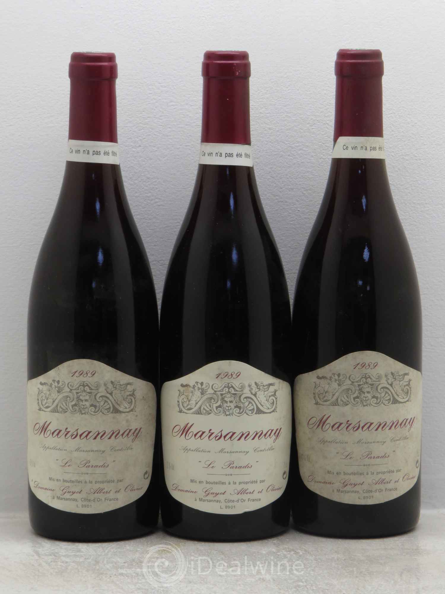 Marsannay Le Paradis Albert et Olivier Guyot (sans prix de réserve) 1989 - Posten von 3 Flaschen - 0