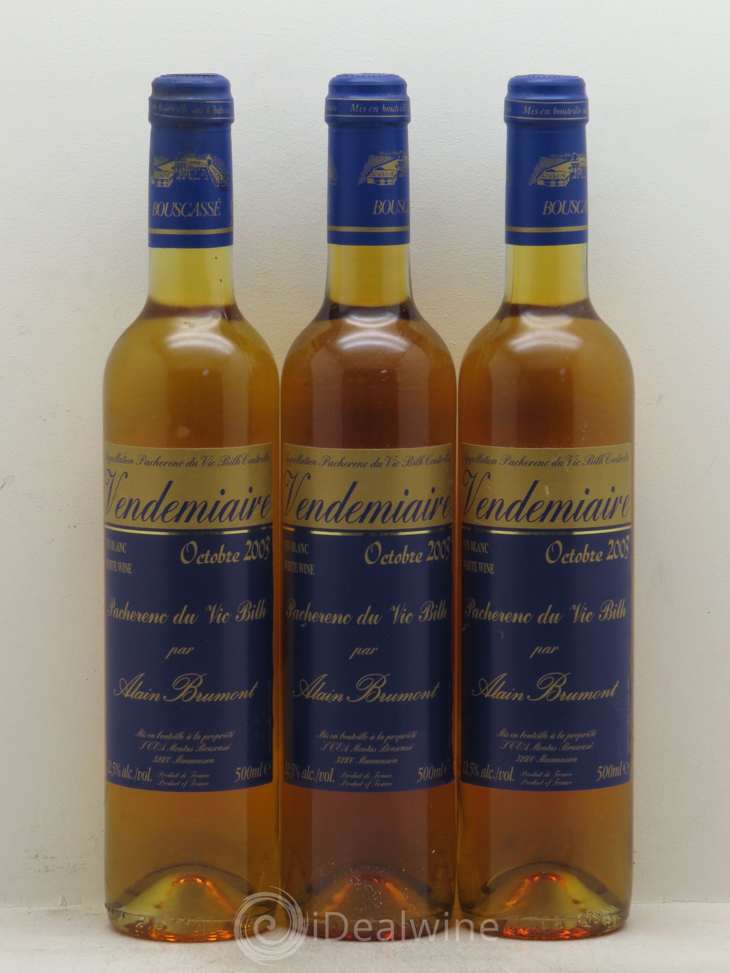 Pacherenc du Vic-Bilh Château Bouscassé Vendémiaire Octobre 2003 (50cl) 2003 - Lotto di 3 bottiglie - 0