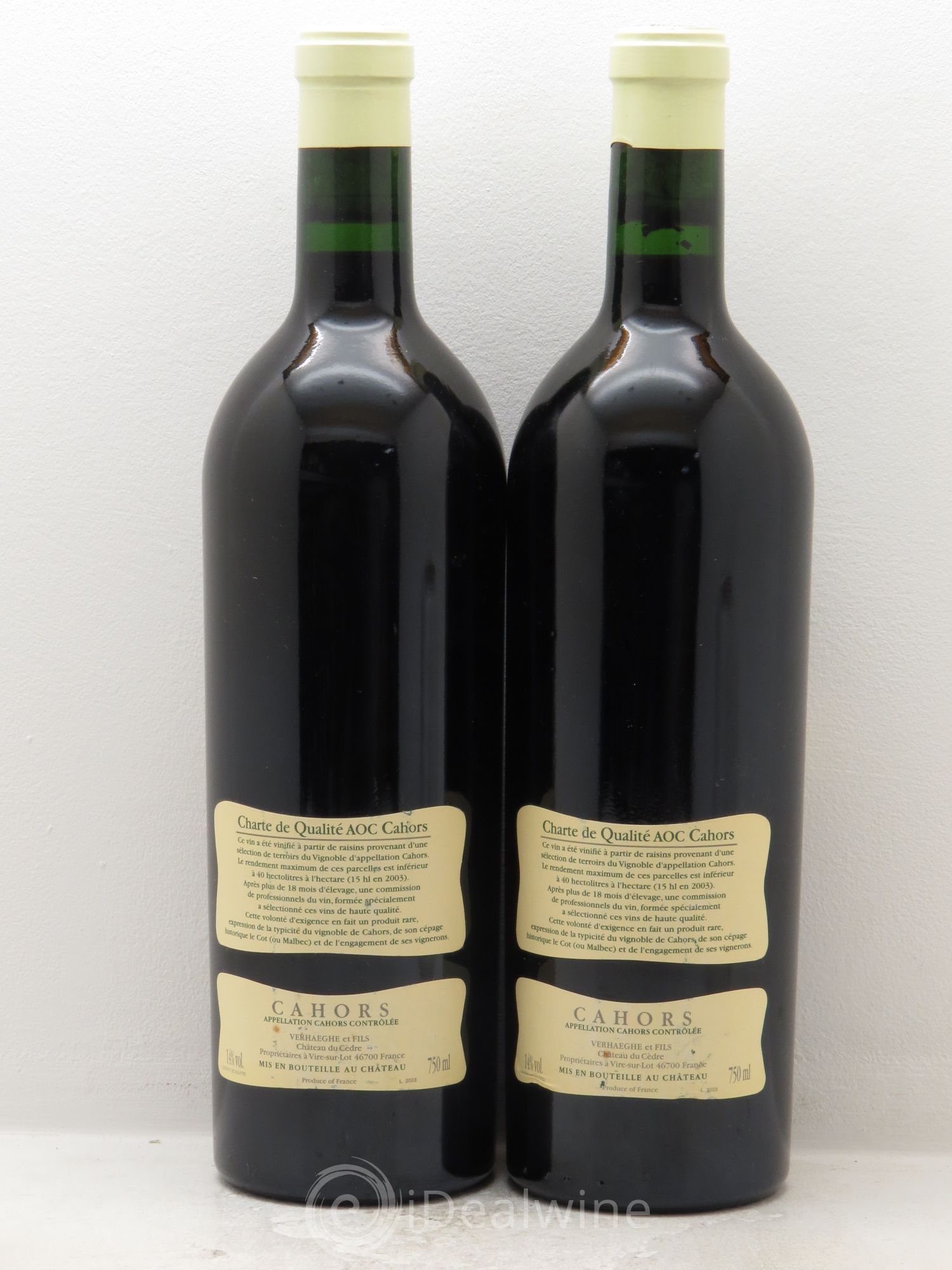 Cahors Château du Cèdre Cuvée Le Cèdre Pascal et Jean-Marc Verhaeghe 2003 - Lot de 2 bouteilles - 1