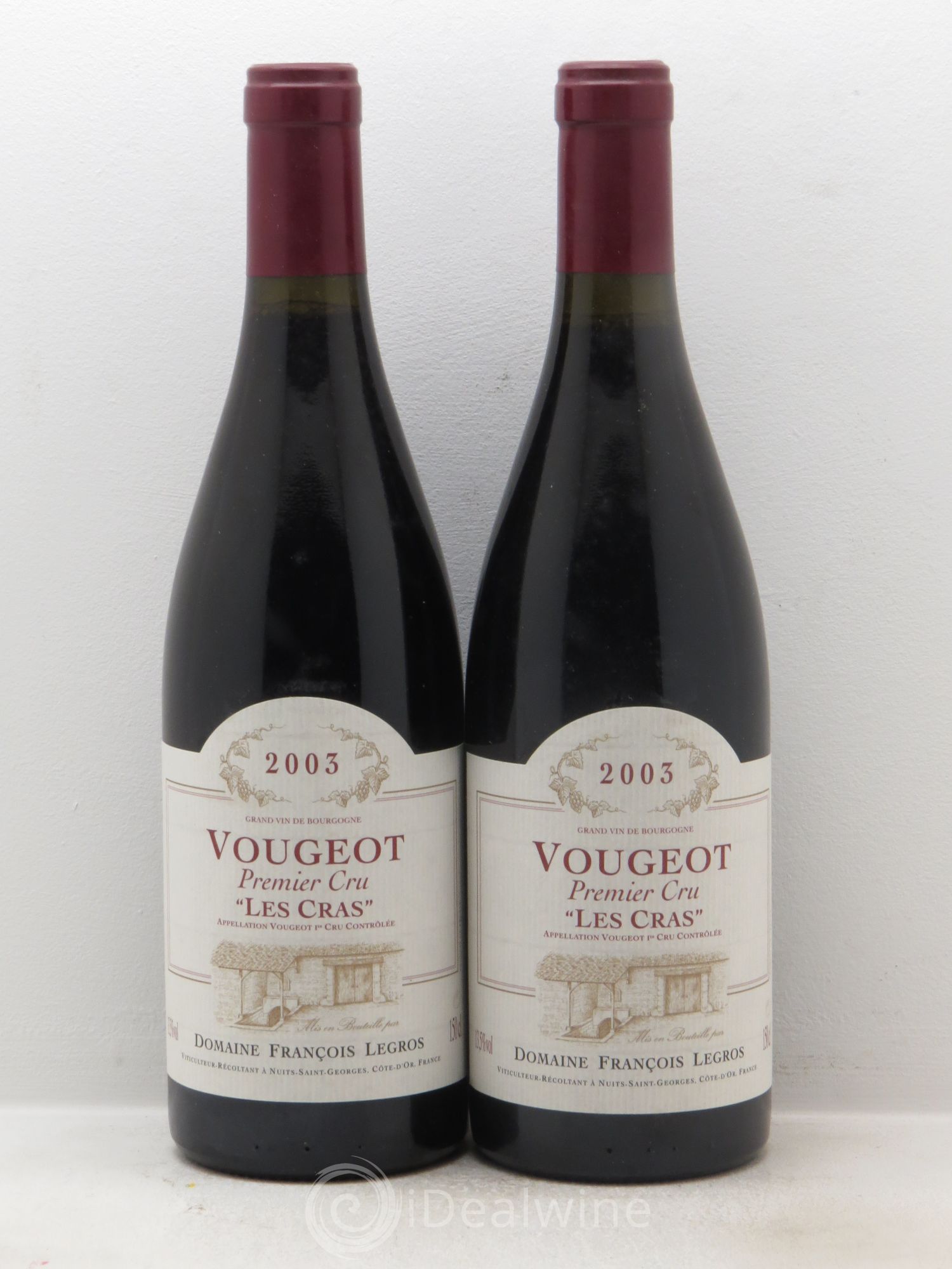 Vougeot 1er Cru Les Cras - F.Legros 2003 - Posten von 2 Flaschen - 0