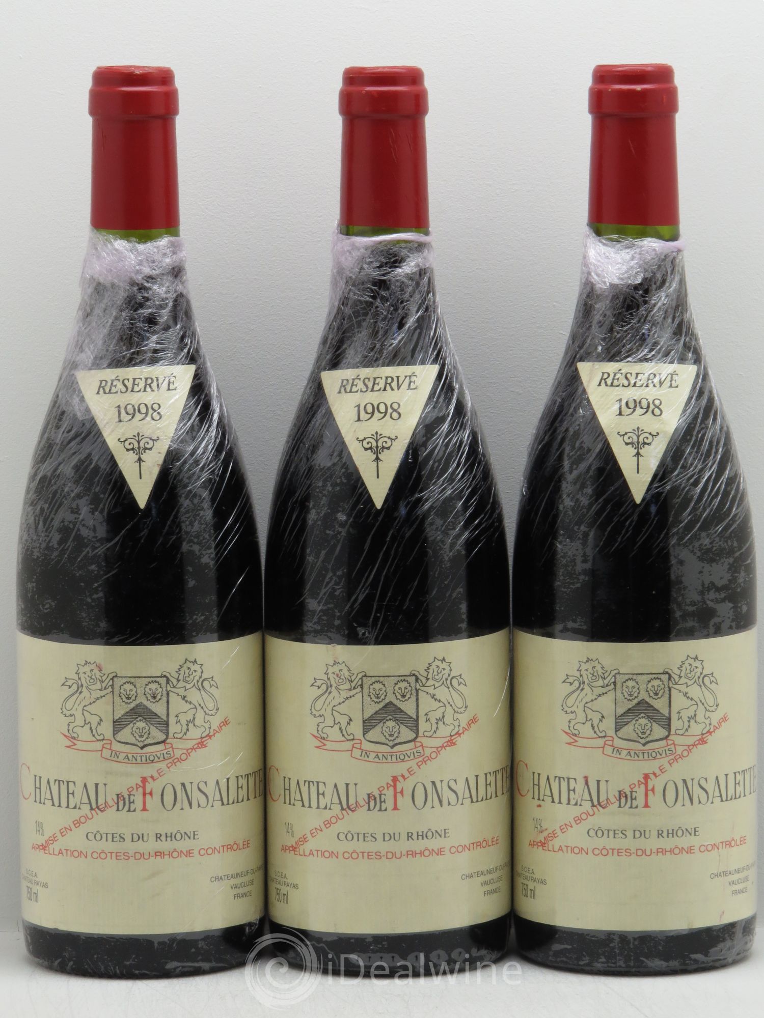 Côtes-du-Rhône Château de Fonsalette Emmanuel Reynaud 1998 - Lot de 3 bouteilles - 0