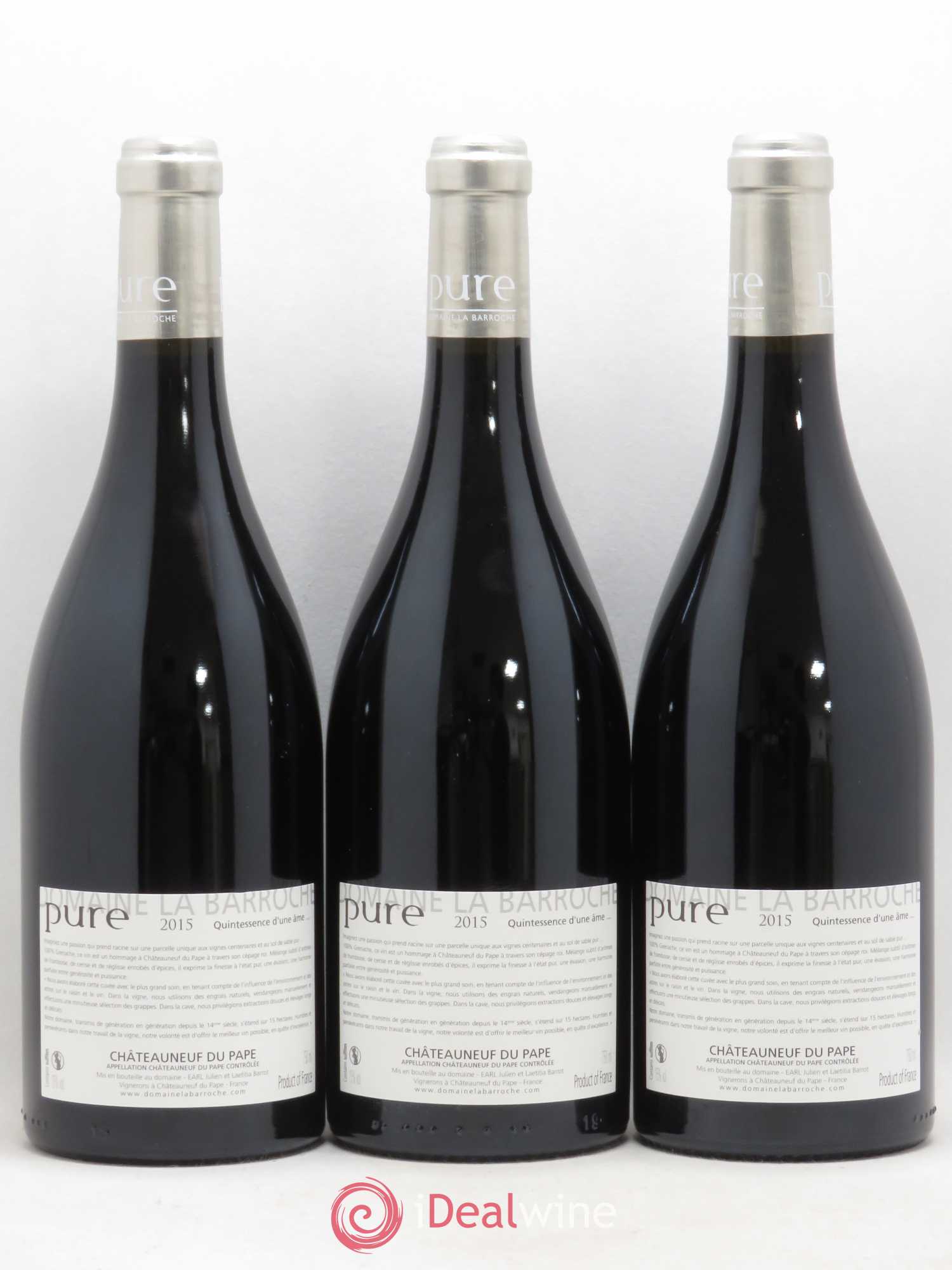 Châteauneuf-du-Pape Cuvée Pure Domaine La Barroche 2015 - Lot de 3 bouteilles - 1