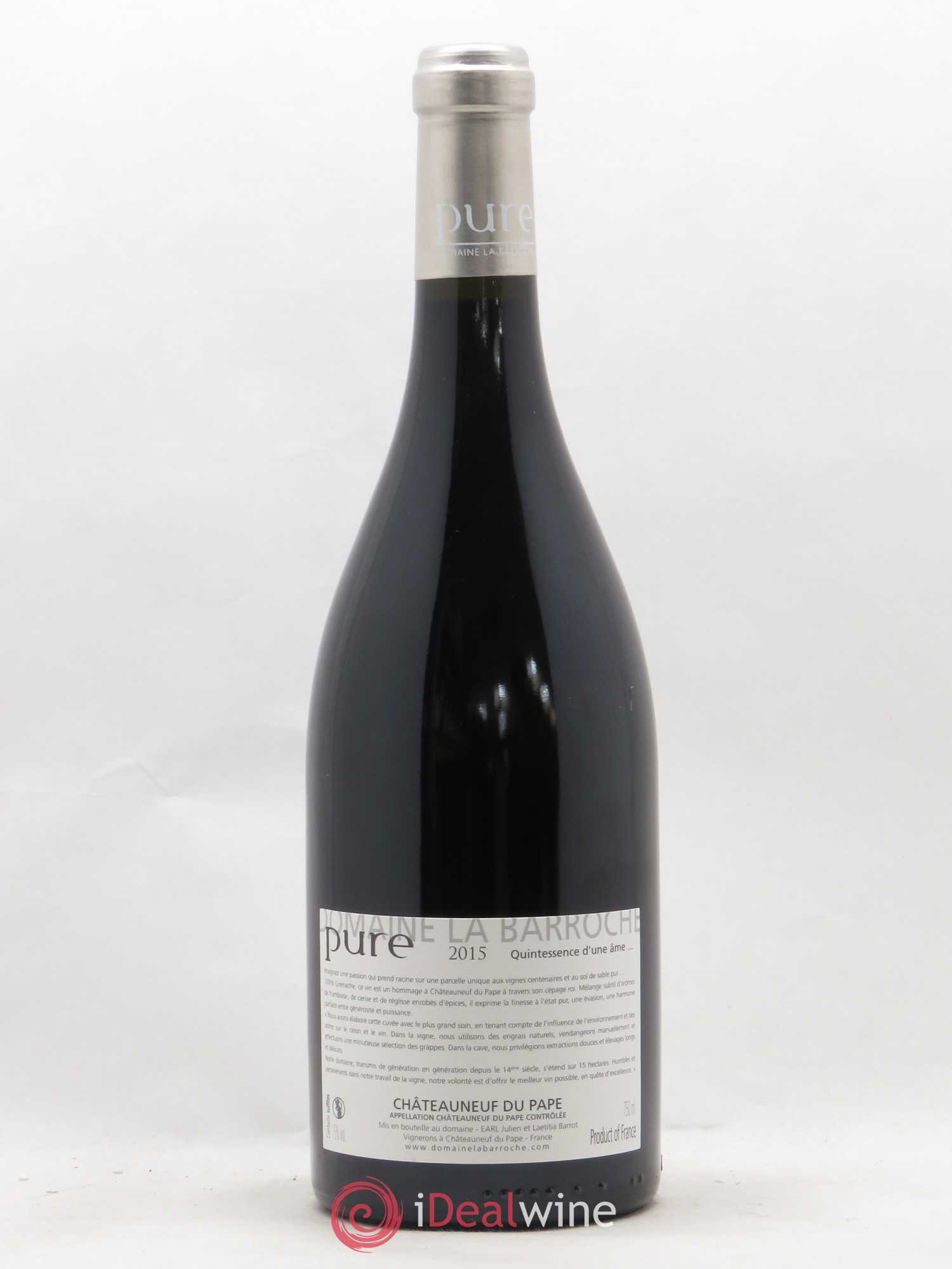 Châteauneuf-du-Pape Cuvée Pure Domaine La Barroche 2015 - Lot de 1 bouteille - 1