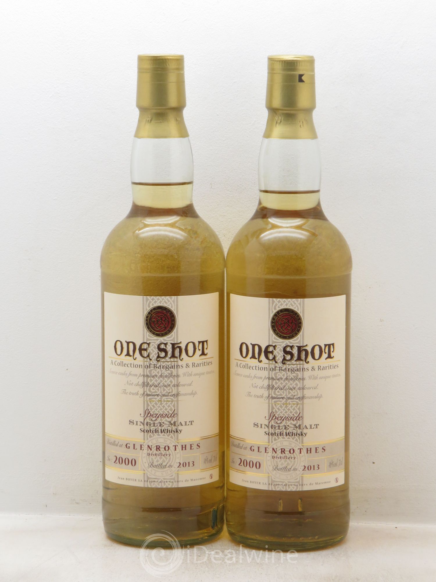 Whisky Jean Boyer One Shot Glenrothies Speyside 46° (sans prix de réserve) 2002 - Posten von 2 Flaschen - 0