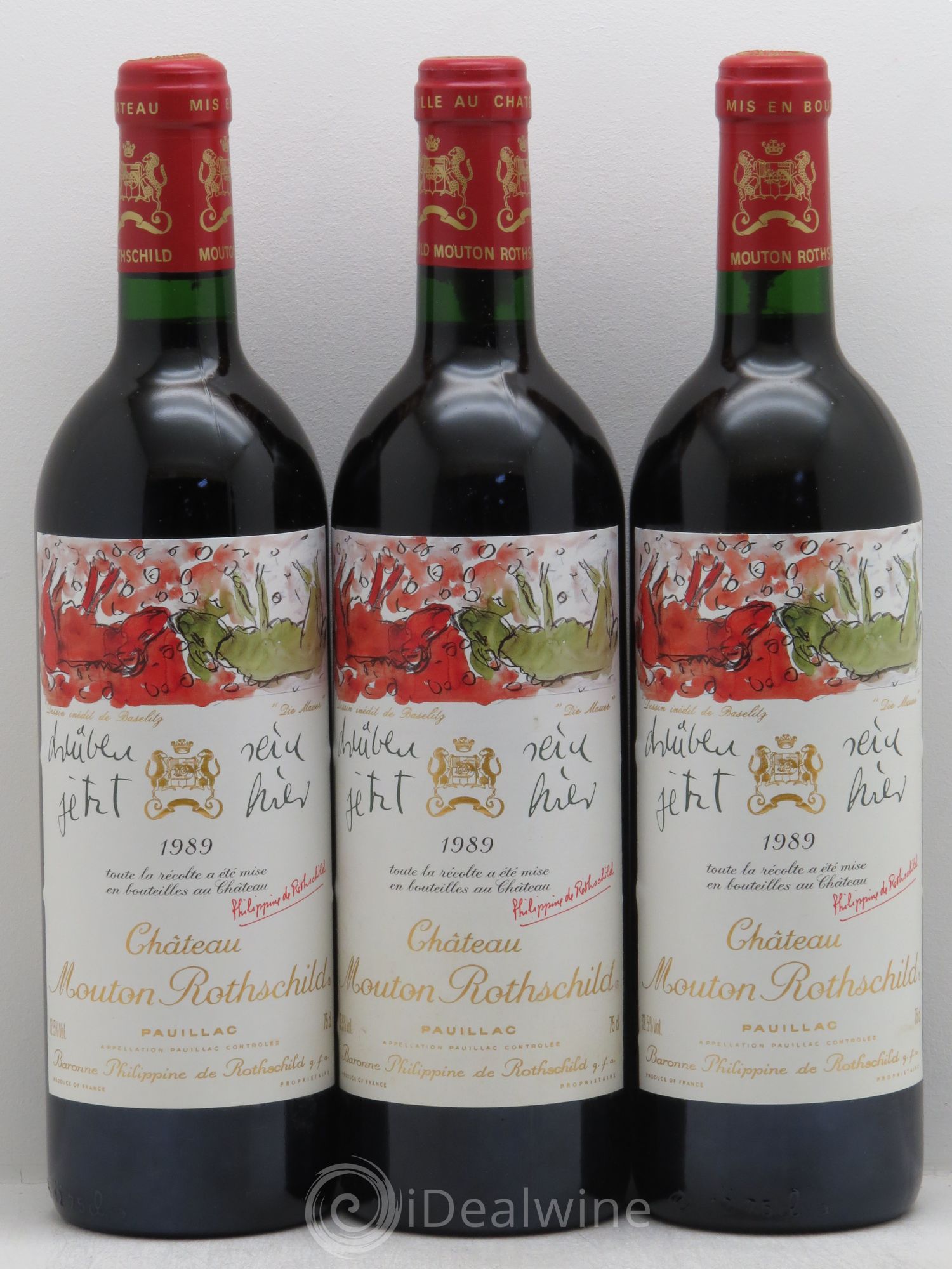 Château Mouton Rothschild 1er Grand Cru Classé 1989 - Lot de 3 bouteilles - 0
