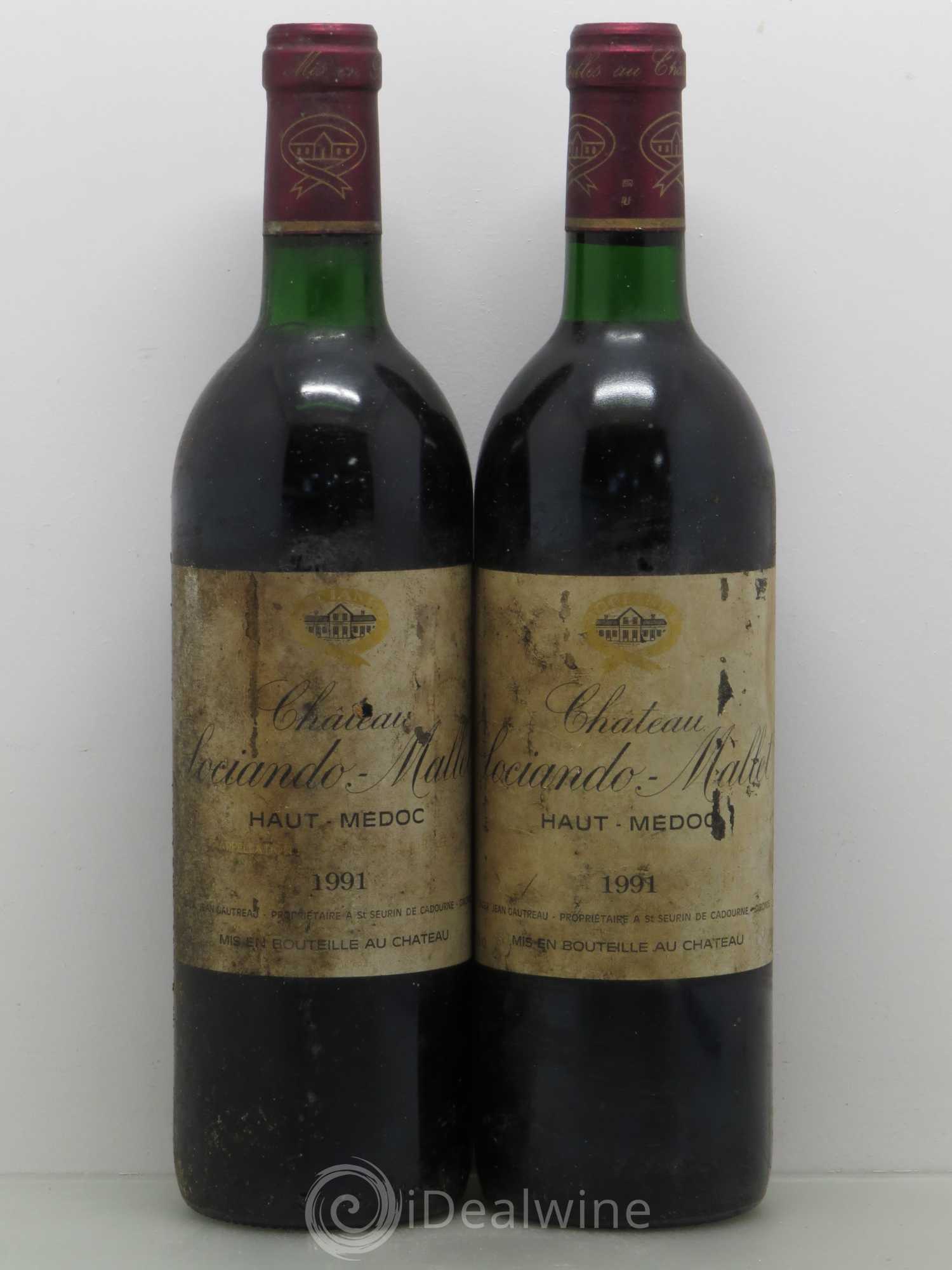 Château Sociando Mallet 1991 - Lot de 2 bouteilles - 0