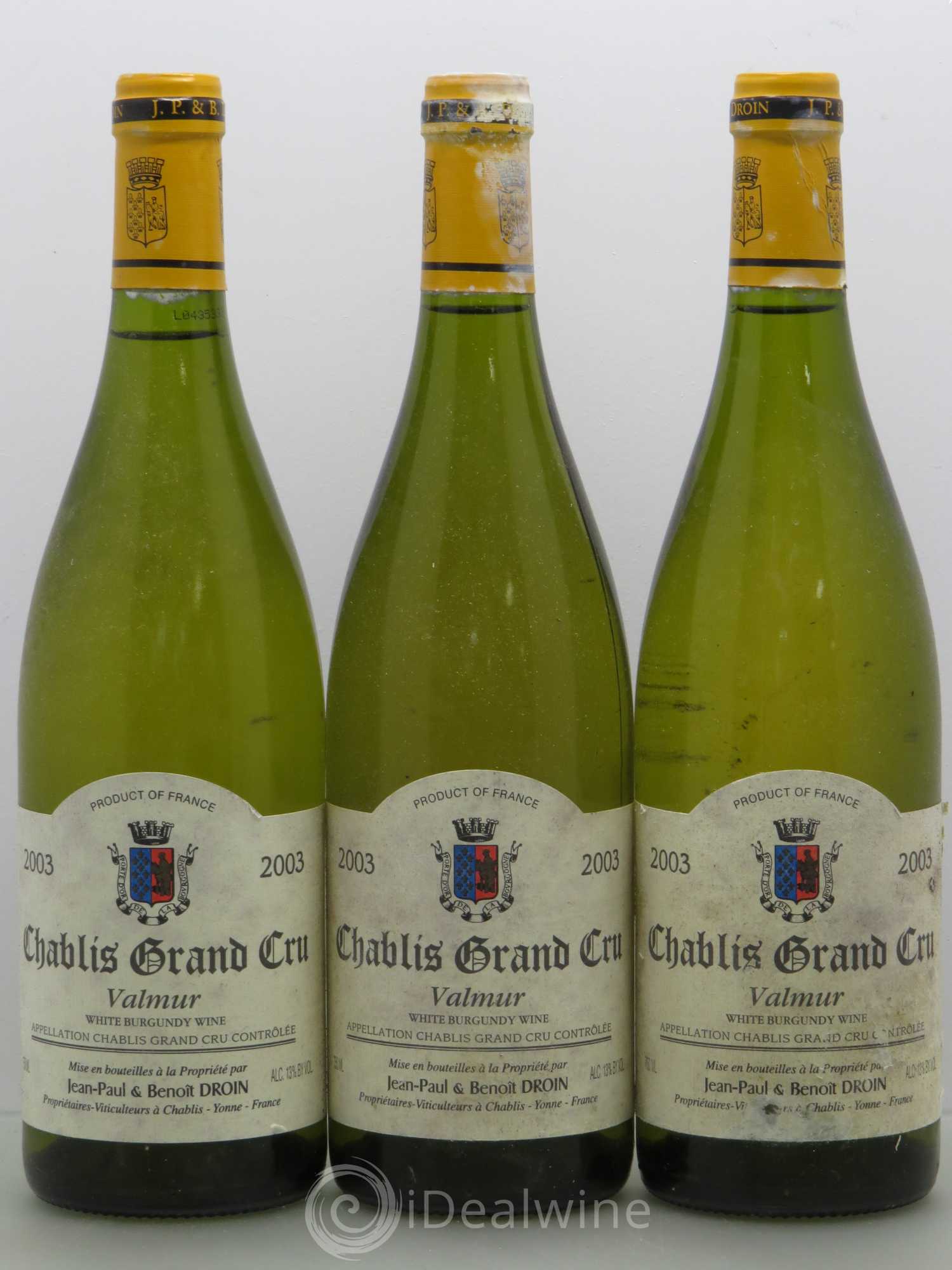 Chablis Grand Cru Valmur Jean-Paul & Benoît Droin (Domaine) 2003 - Lot de 3 bouteilles - 0