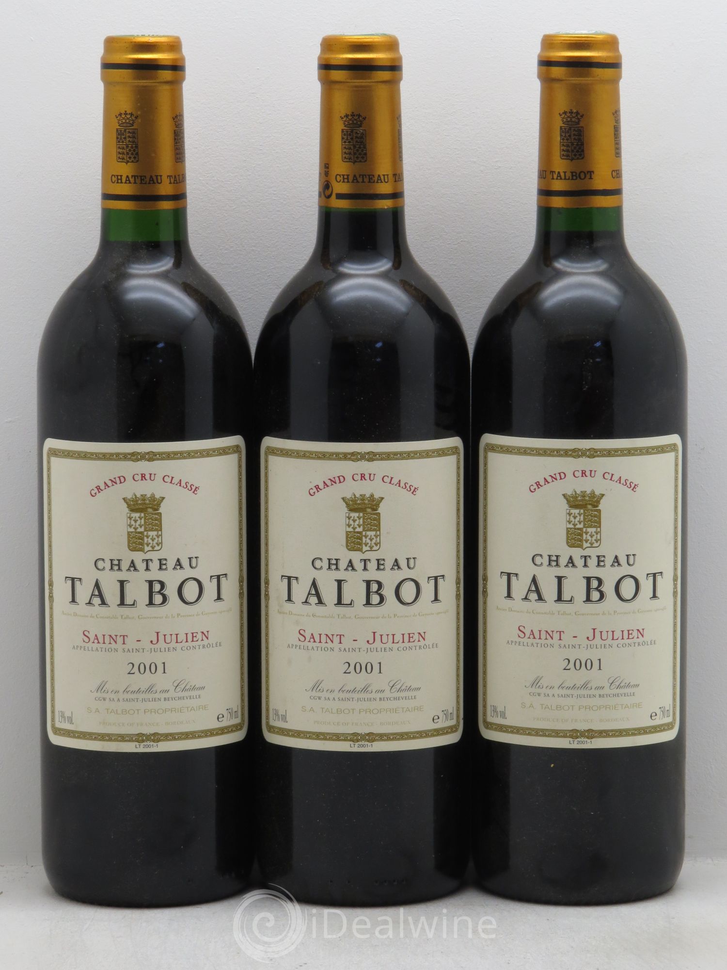 Château Talbot 4ème Grand Cru Classé 2001 - Lot de 3 bouteilles - 0