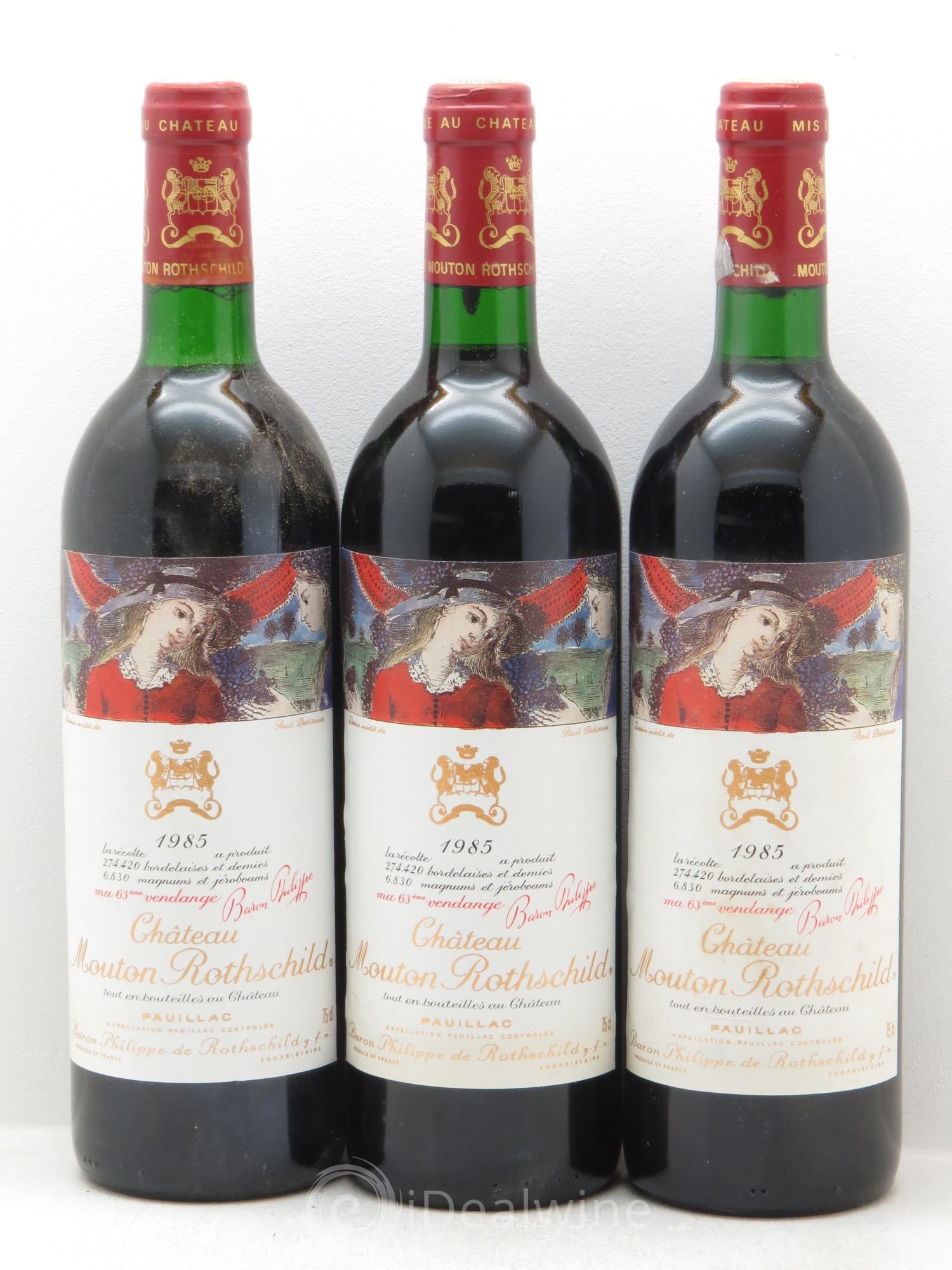 Château Mouton Rothschild 1er Grand Cru Classé 1985 - Lot de 3 bouteilles - 0
