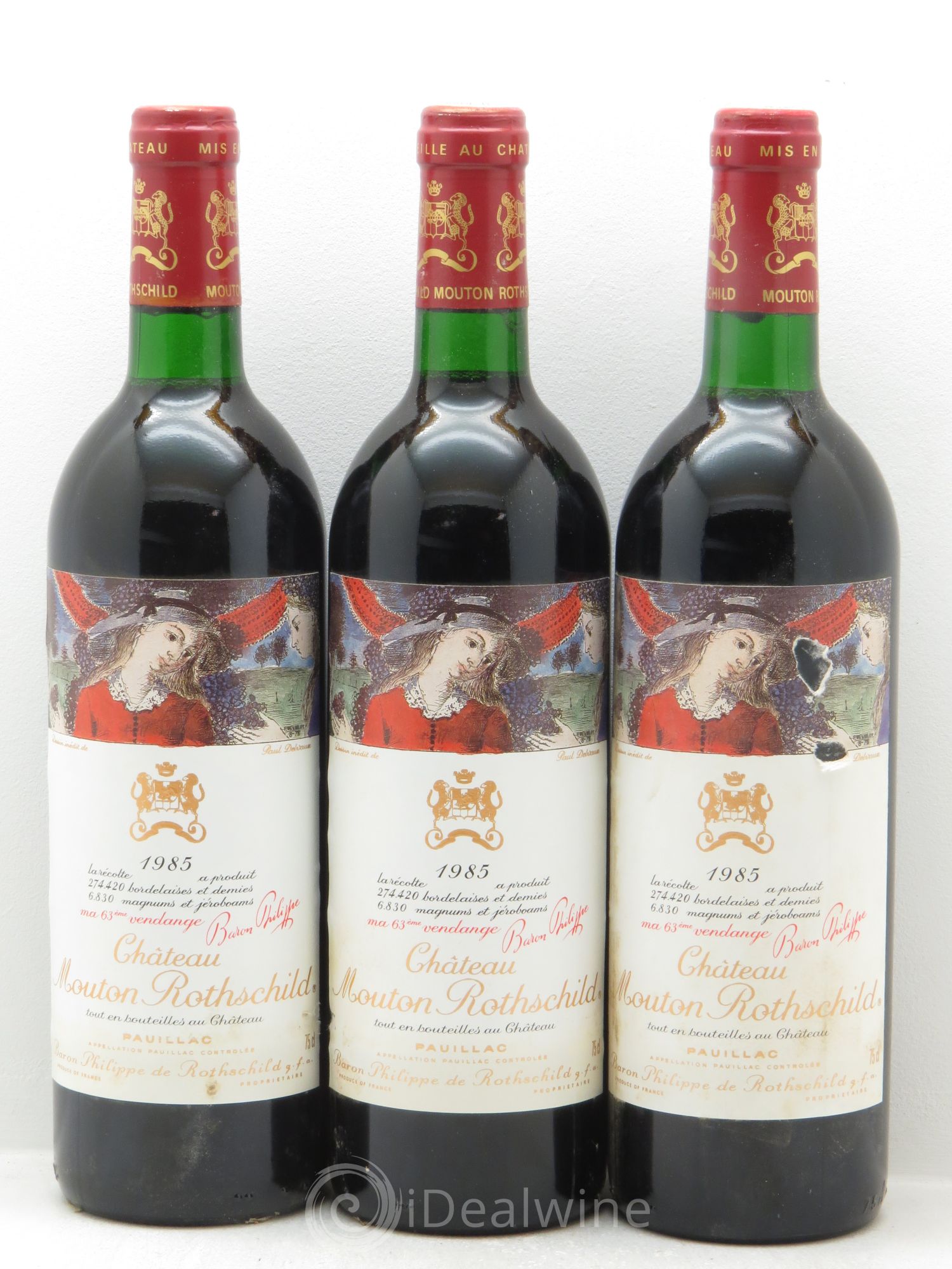 Château Mouton Rothschild 1er Grand Cru Classé 1985 - Lot de 3 bouteilles - 0