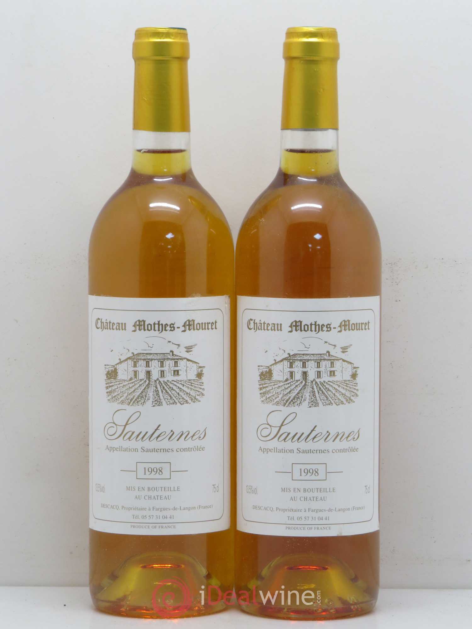 Sauternes Château Mothes -Mouret 1998 - Lotto di 2 bottiglie - 0