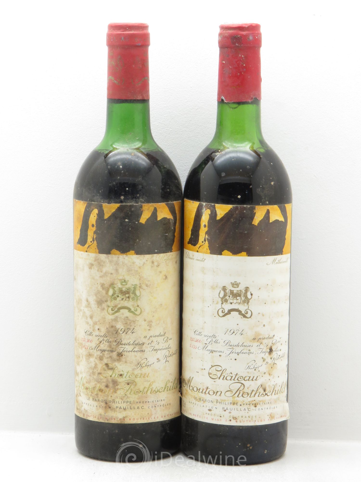Château Mouton Rothschild 1er Grand Cru Classé 1974 - Lot de 2 bouteilles - 0