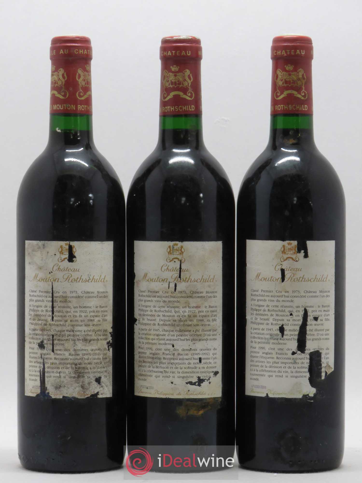 Château Mouton Rothschild 1er Grand Cru Classé 1990 - Lot de 3 bouteilles - 1