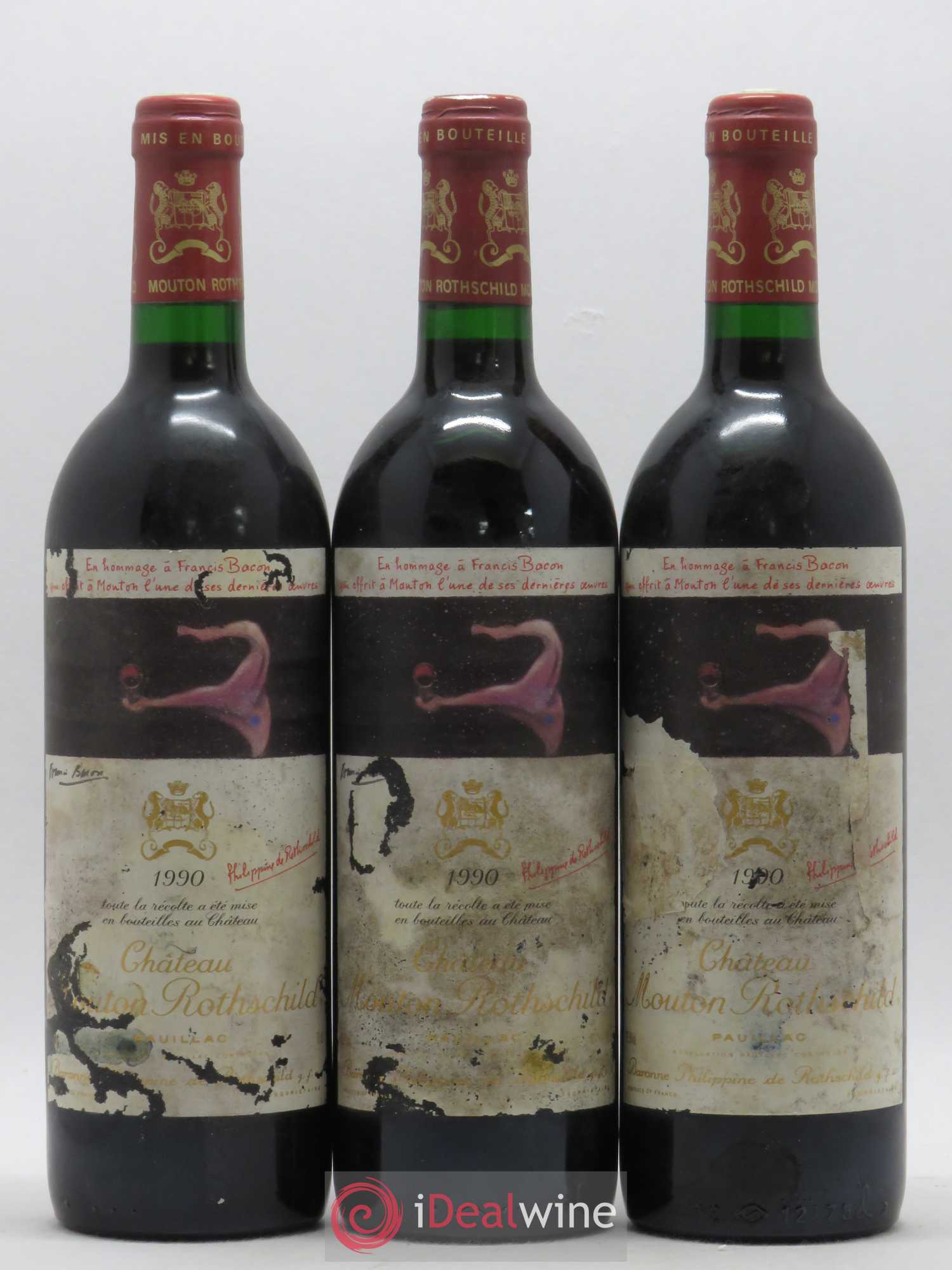 Château Mouton Rothschild 1er Grand Cru Classé 1990 - Lot de 3 bouteilles - 0