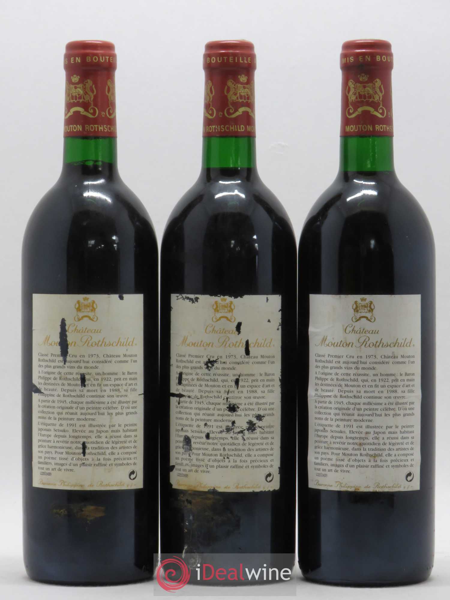 Château Mouton Rothschild 1er Grand Cru Classé 1991 - Lot de 3 bouteilles - 1