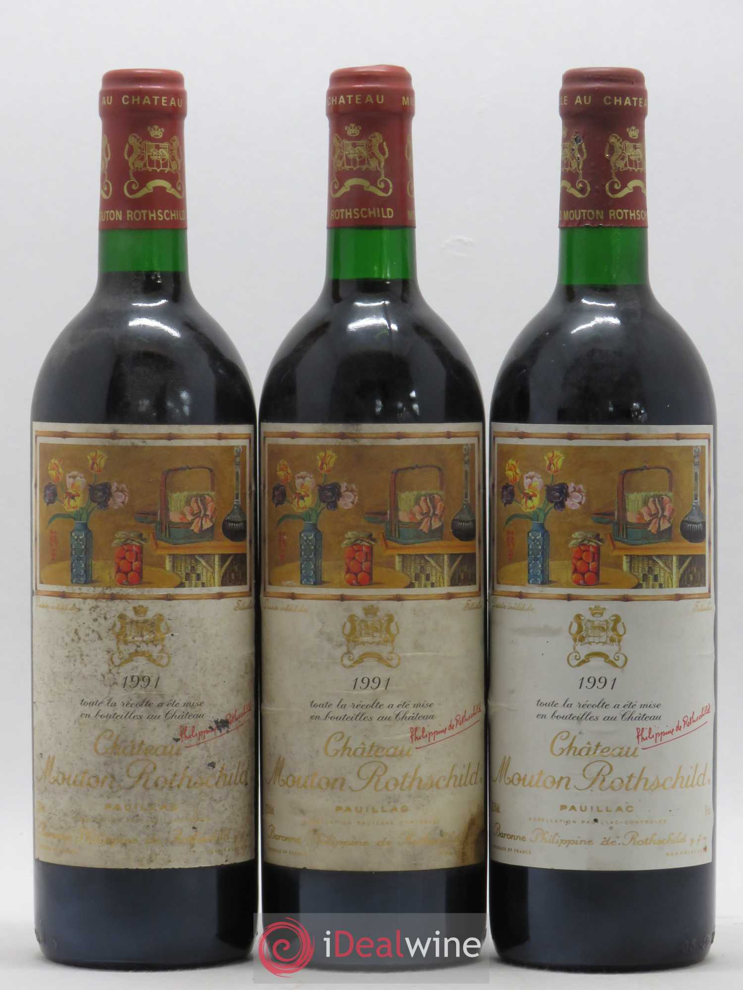 Château Mouton Rothschild 1er Grand Cru Classé 1991 - Lot de 3 bouteilles - 0