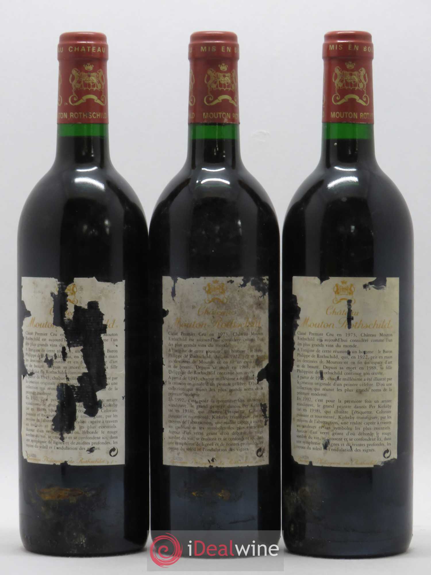 Château Mouton Rothschild 1er Grand Cru Classé 1992 - Lot de 3 bouteilles - 1