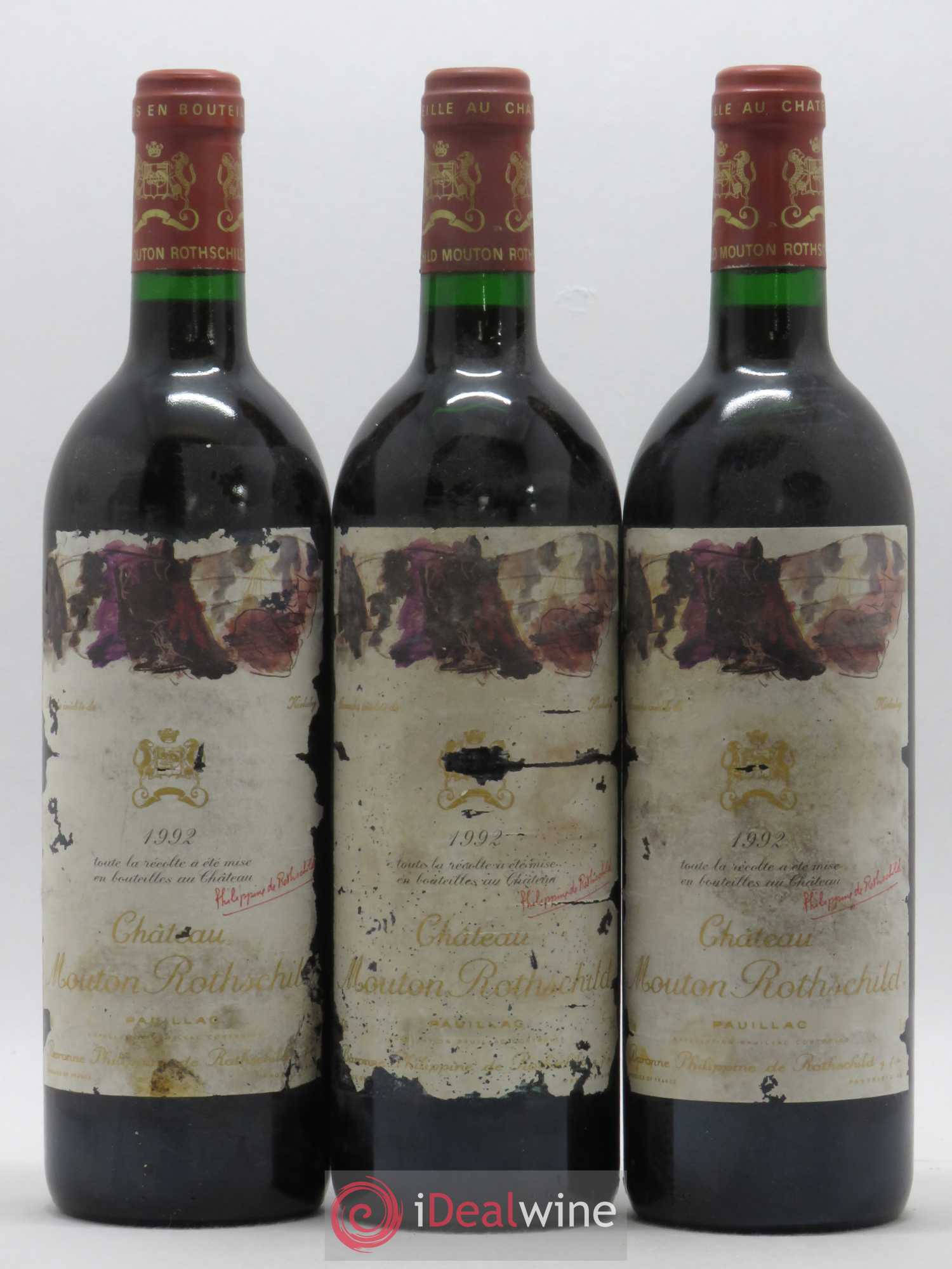 Château Mouton Rothschild 1er Grand Cru Classé 1992 - Lot de 3 bouteilles - 0