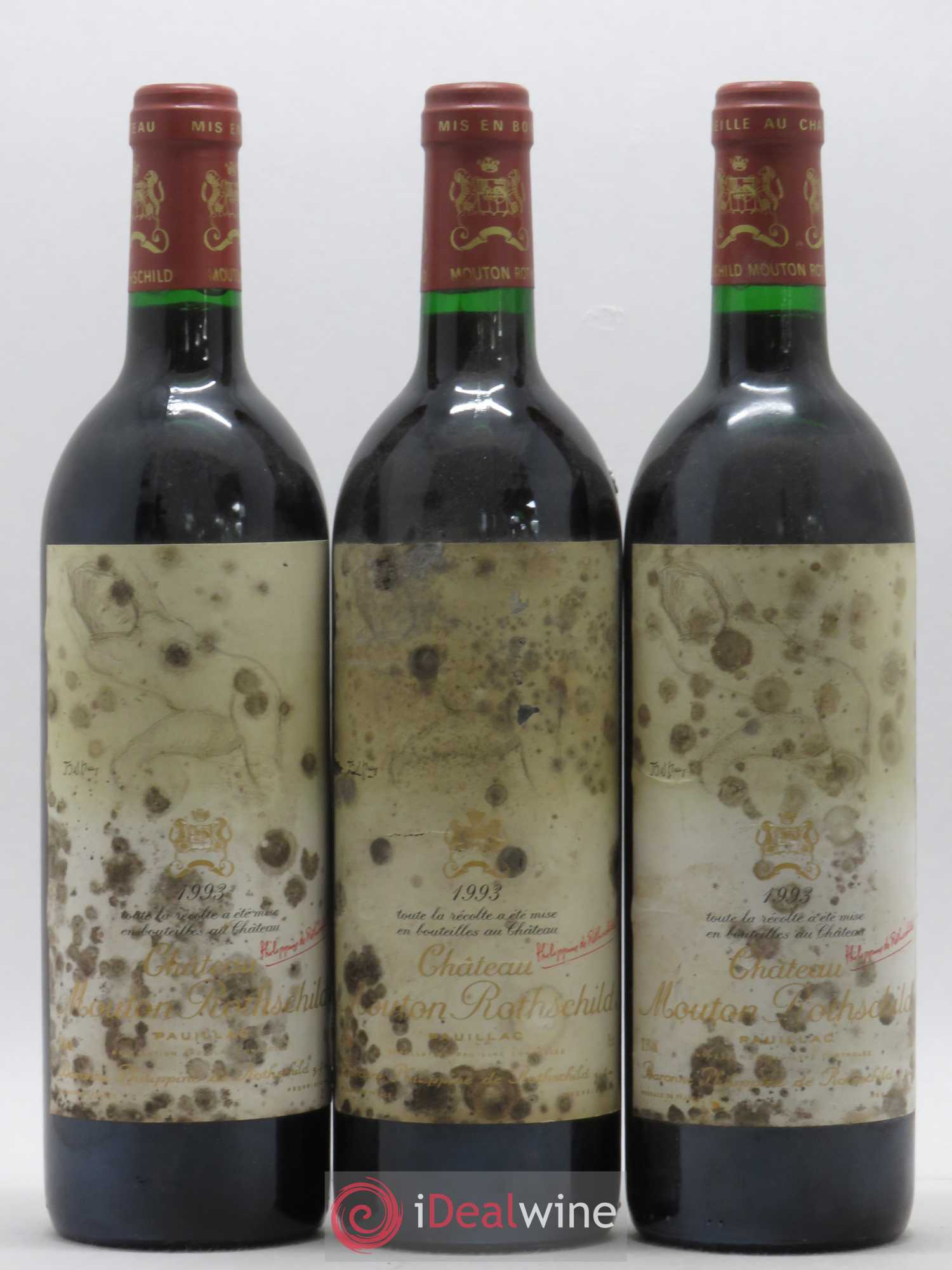 Château Mouton Rothschild 1er Grand Cru Classé 1993 - Lot de 3 bouteilles - 0