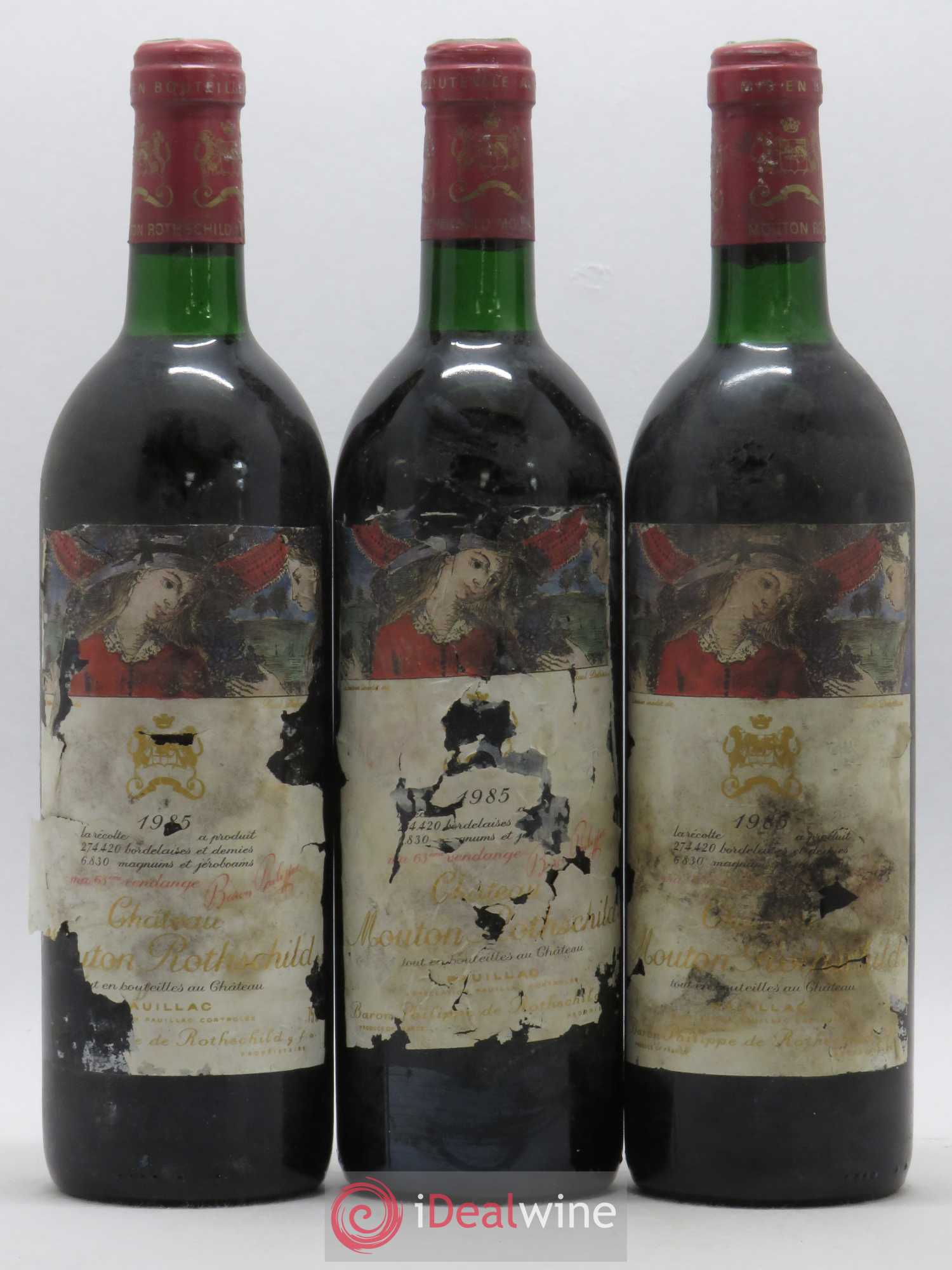 Château Mouton Rothschild 1er Grand Cru Classé 1985 - Lot de 3 bouteilles - 0