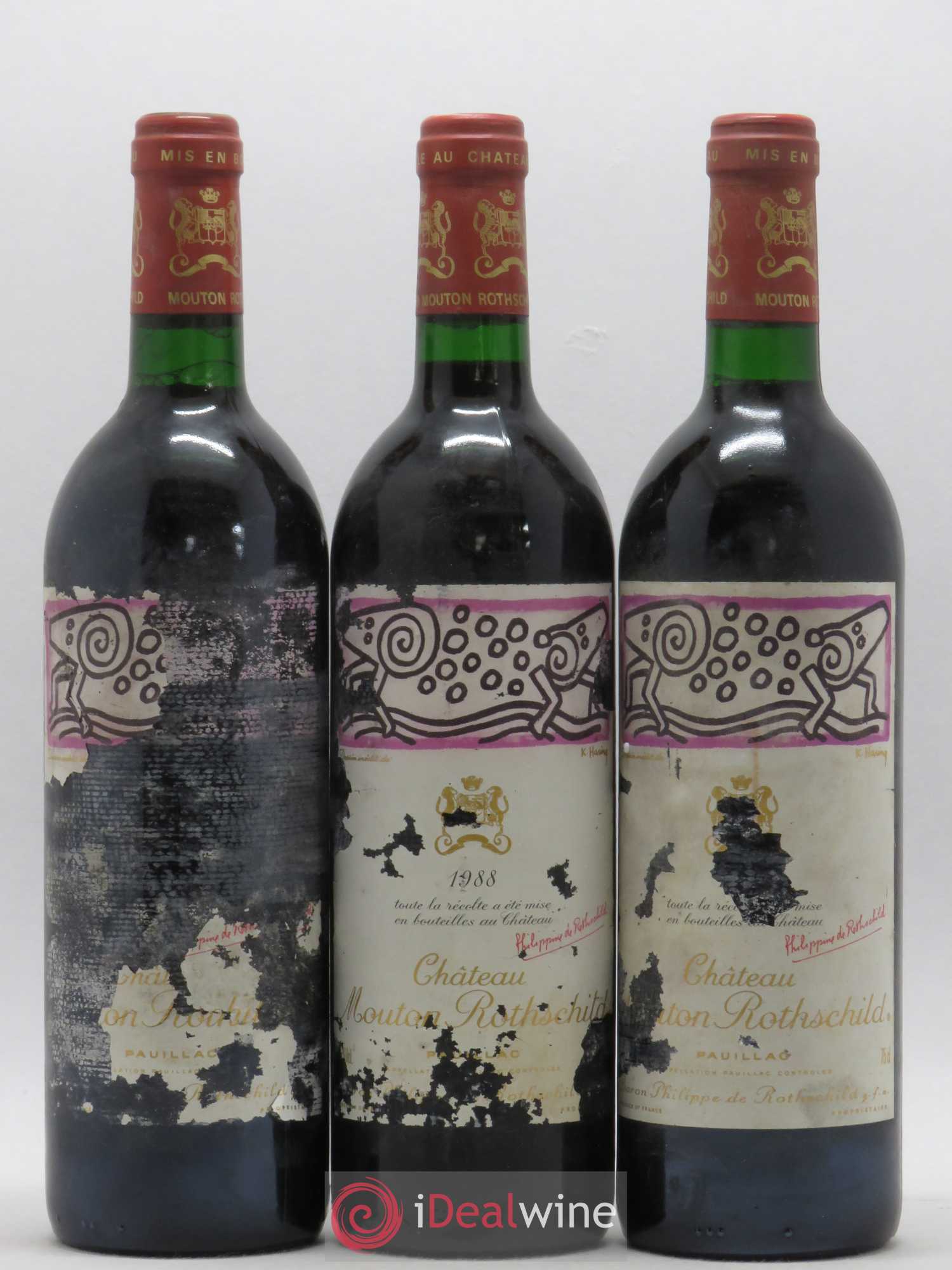Château Mouton Rothschild 1er Grand Cru Classé 1988 - Lot de 3 bouteilles - 0