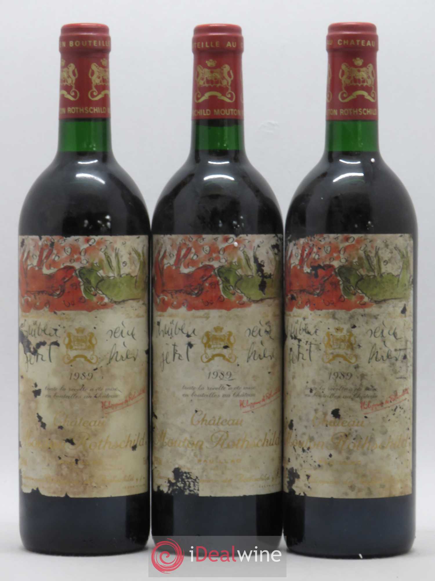 Château Mouton Rothschild 1er Grand Cru Classé 1989 - Lot de 3 bouteilles - 0