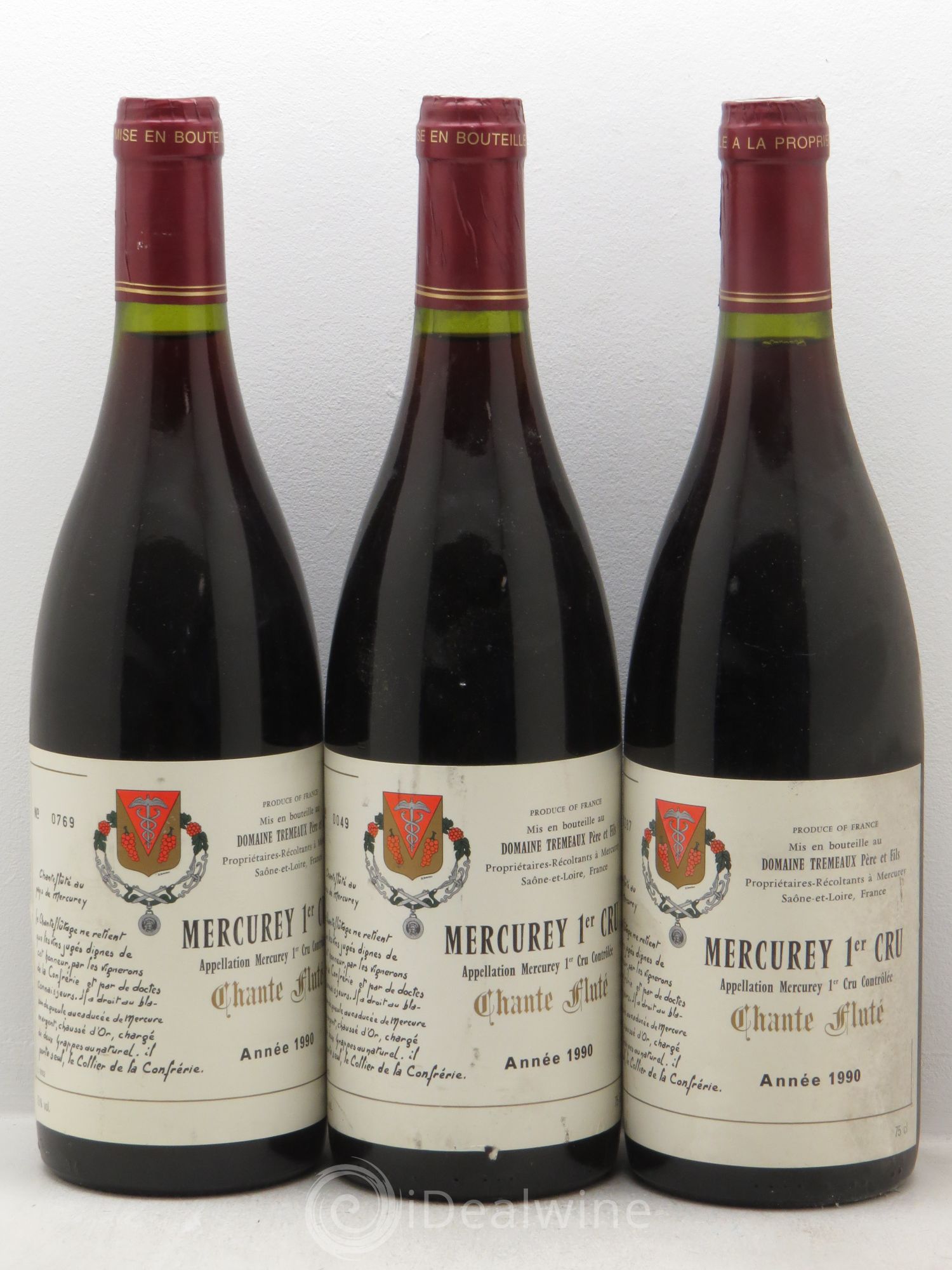 Mercurey 1er Cru Chante flûte Domaine Trémeau 1990 - Posten von 3 Flaschen - 0