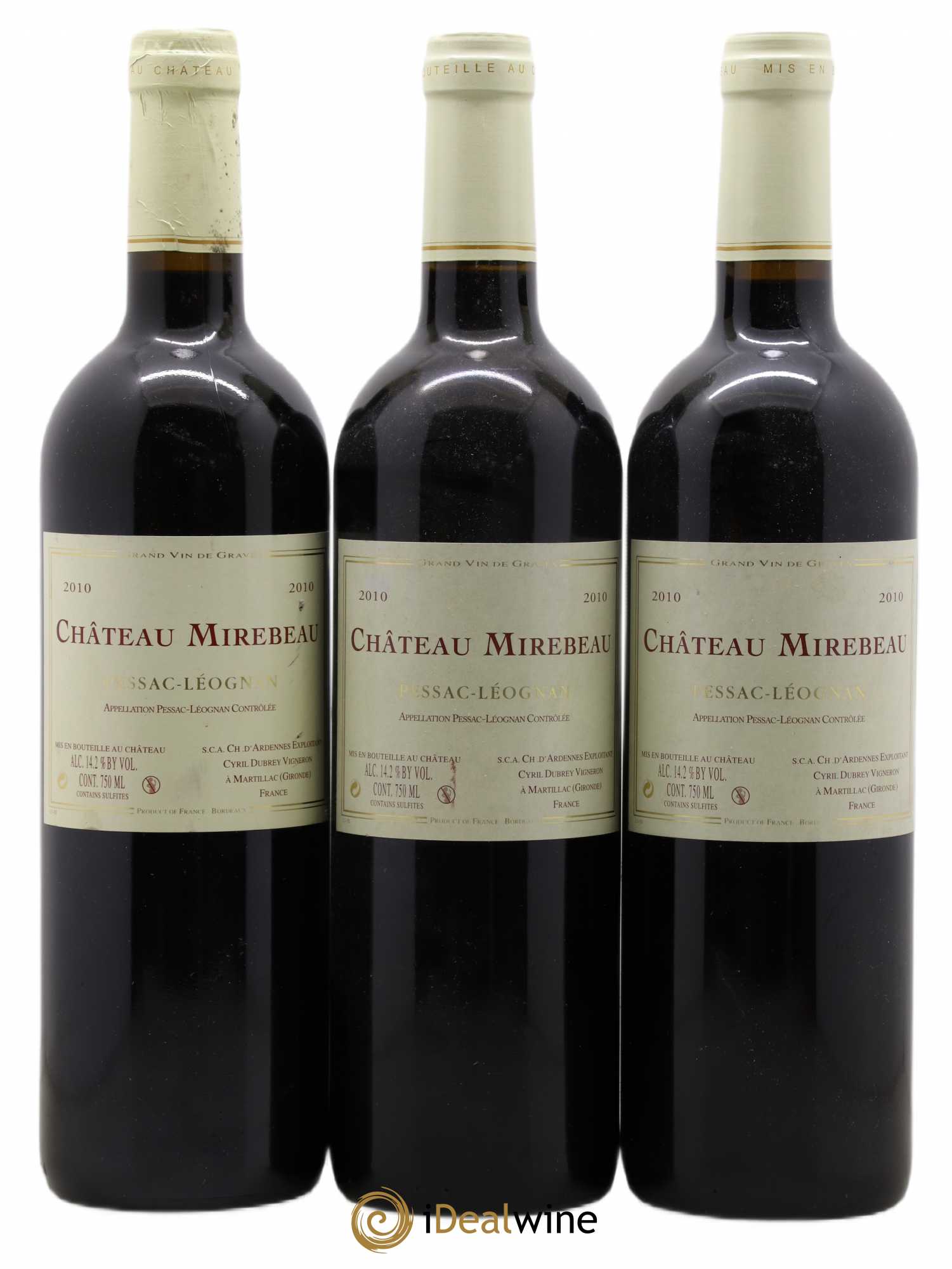 Pessac-Léognan Château Mirebeau 2010 - Lot de 3 bouteilles - 0