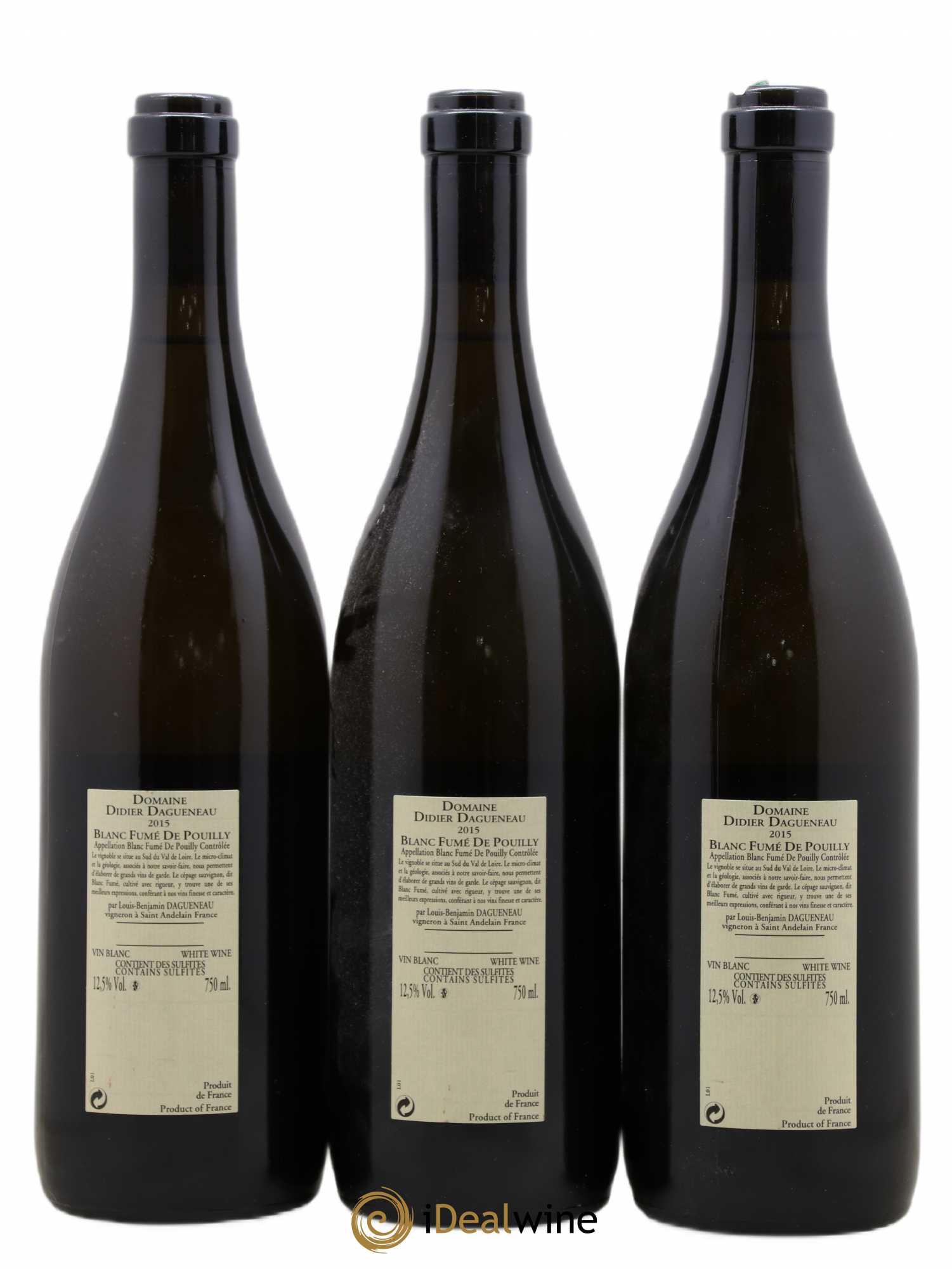 Pouilly-Fumé Blanc Fumé de Pouilly Dagueneau (Domaine Didier - Louis-Benjamin) 2015 - Lot de 3 bouteilles - 1