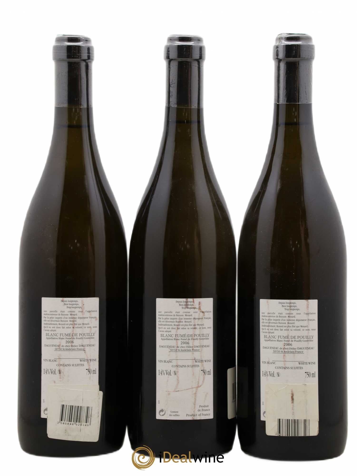 Vin de France (anciennement Pouilly-Fumé) Buisson Renard Dagueneau (Domaine Didier - Louis-Benjamin) 2006 - Lot de 3 bouteilles - 1