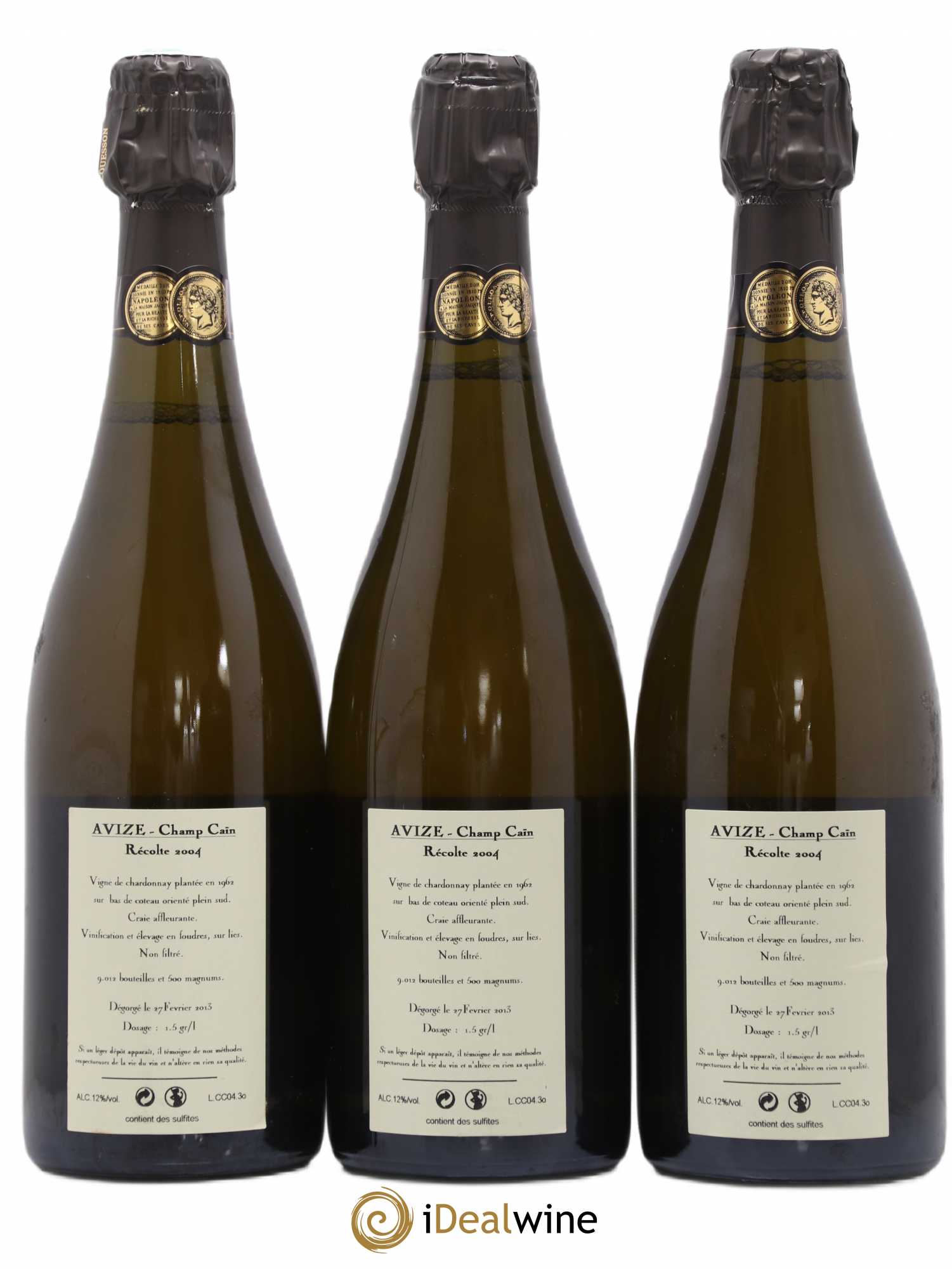 Avize Champ Caïn Extra-Brut Jacquesson 2004 - Lot de 3 bouteilles - 1