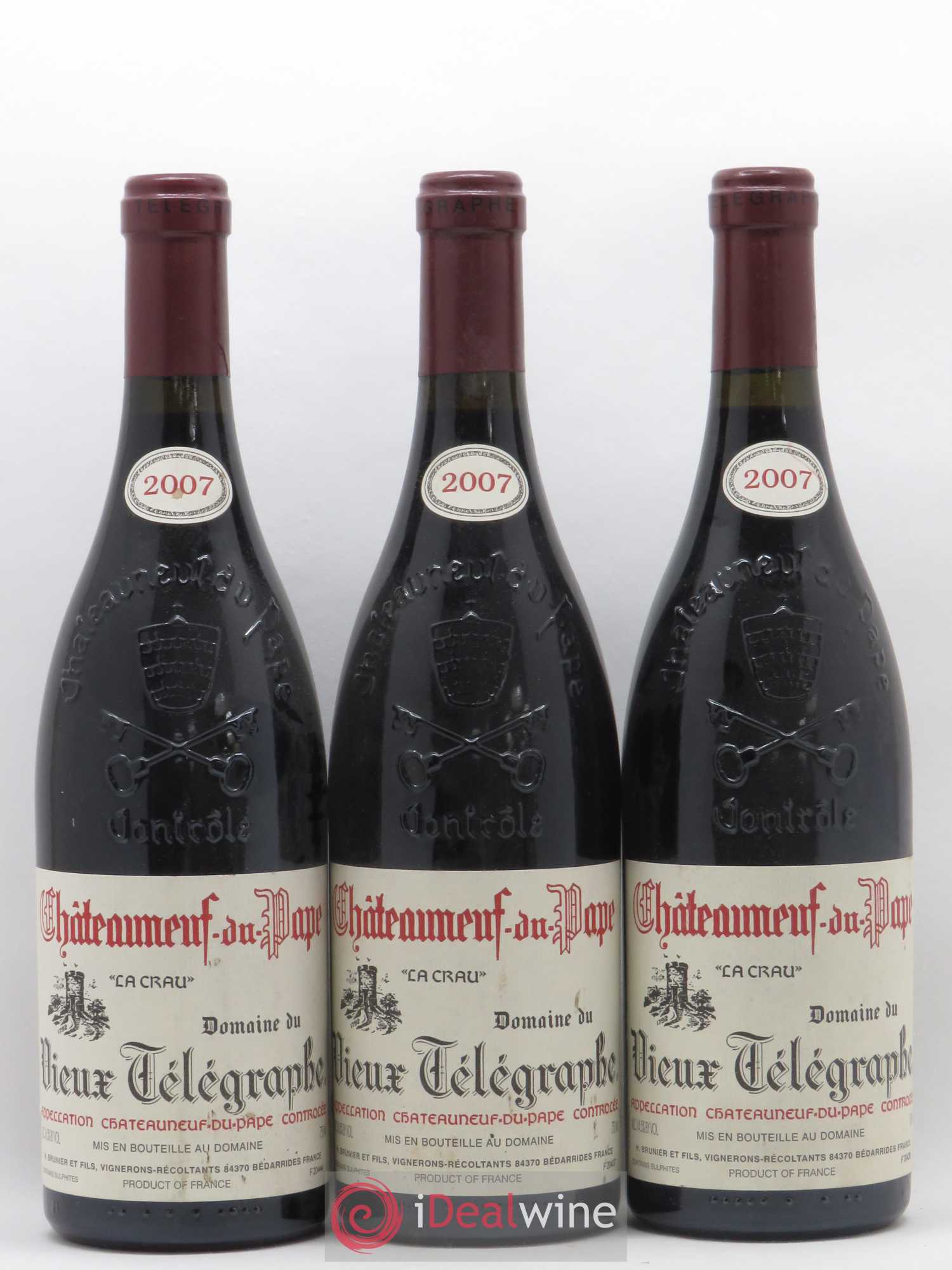 Châteauneuf-du-Pape Vieux Télégraphe (Domaine du) Vignobles Brunier 2007 - Lot de 3 bouteilles - 0