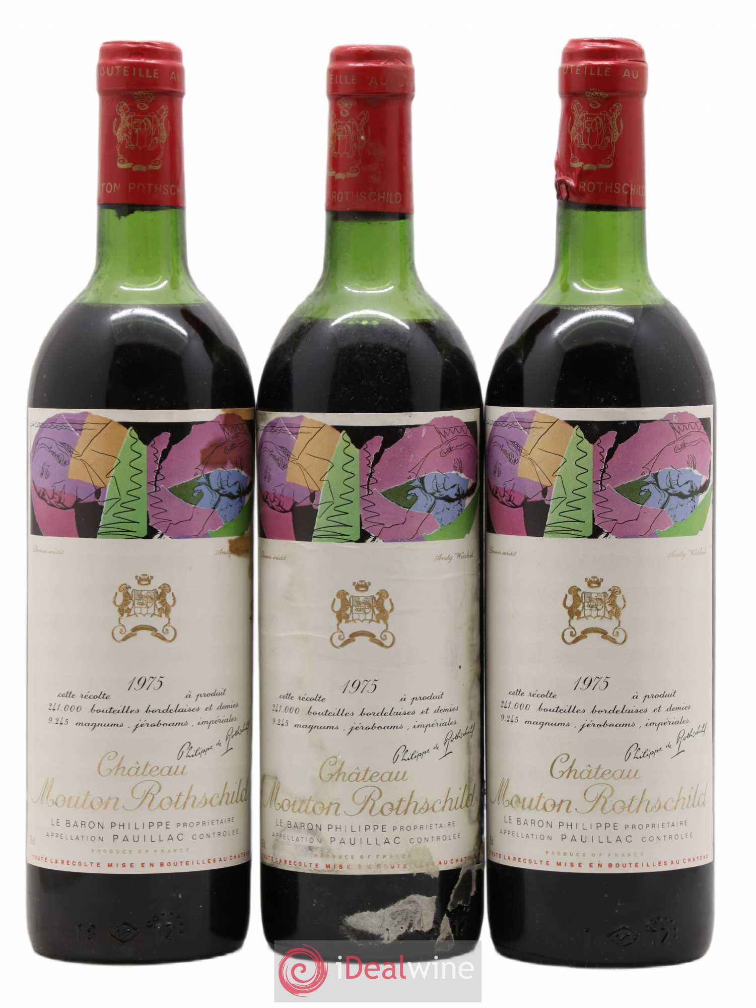 Château Mouton Rothschild 1er Grand Cru Classé 1975 - Lot de 3 bouteilles - 0