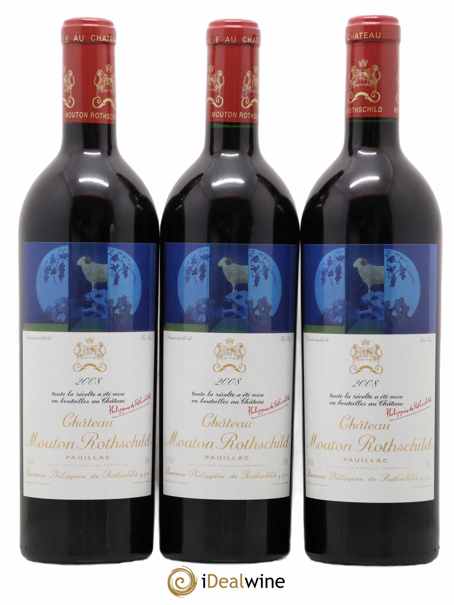 Château Mouton Rothschild 1er Grand Cru Classé 2008 - Lot de 3 bouteilles - 0
