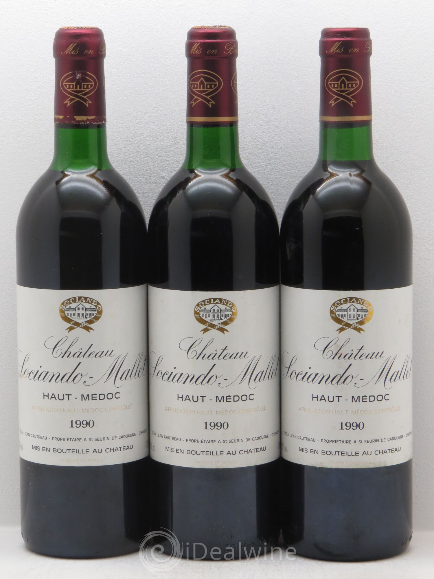 Château Sociando Mallet 1990 - Lot de 3 bouteilles - 0