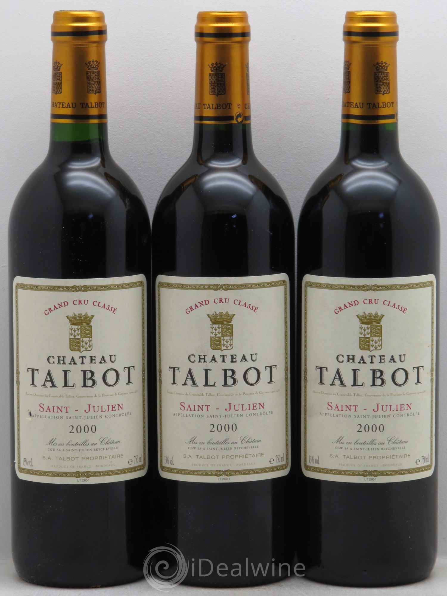 Château Talbot 4ème Grand Cru Classé 2000 - Lot de 3 bouteilles - 0