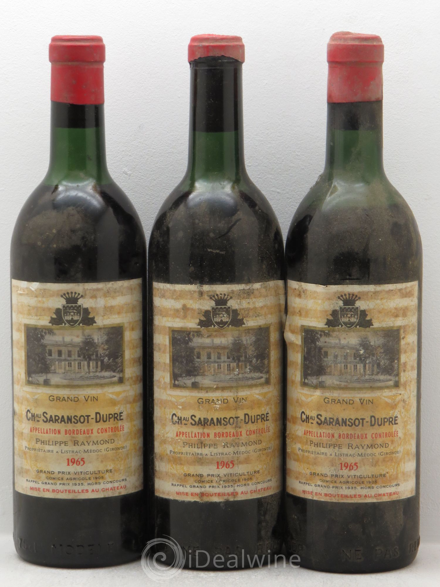Château Saransot Dupré Cru Bourgeois 1965 - Lot de 3 bouteilles - 0
