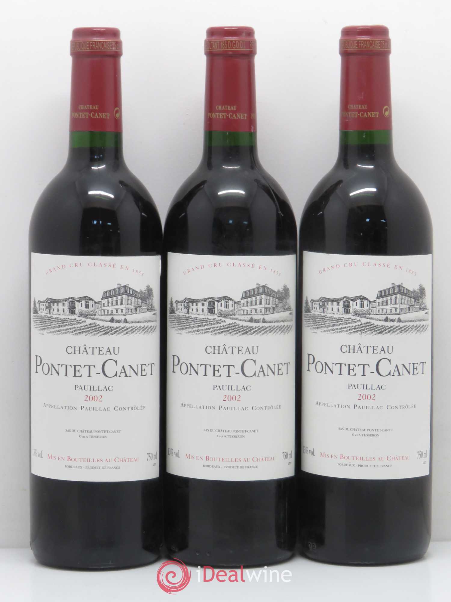 Château Pontet Canet 5ème Grand Cru Classé 2002 - Lot de 3 bouteilles - 0