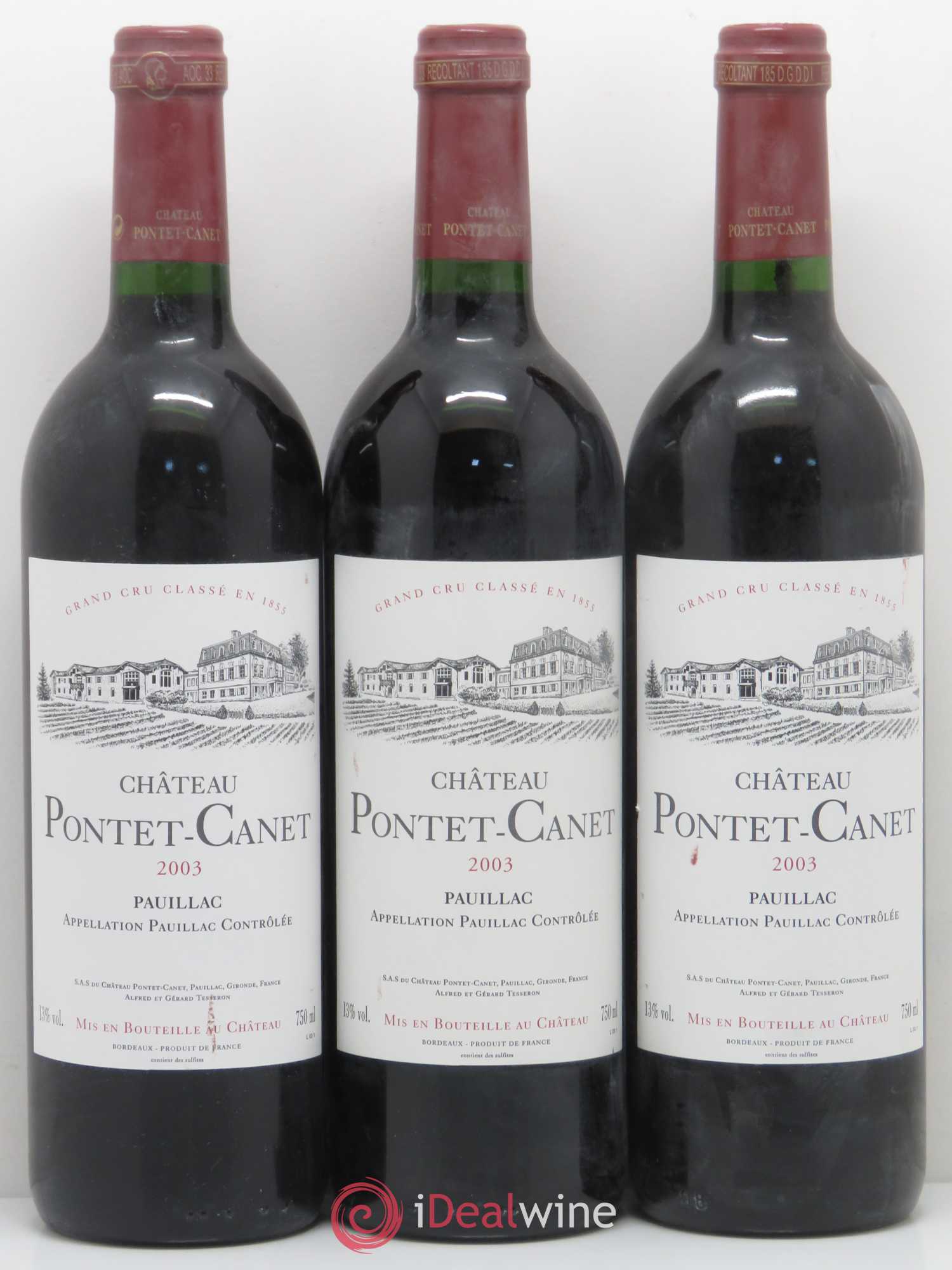 Château Pontet Canet 5ème Grand Cru Classé 2003 - Lot de 3 bouteilles - 0