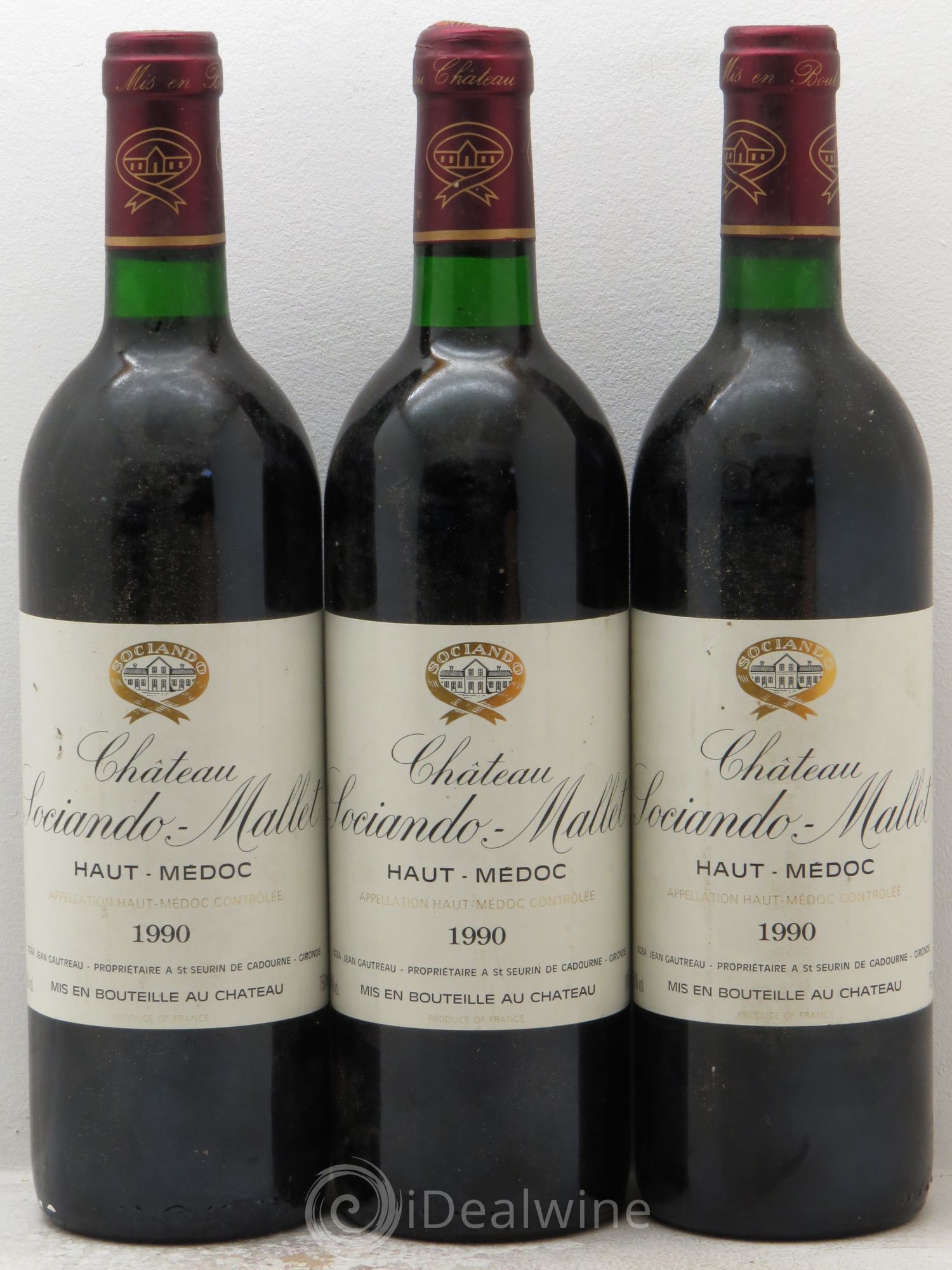 Château Sociando Mallet 1990 - Lot de 3 bouteilles - 0