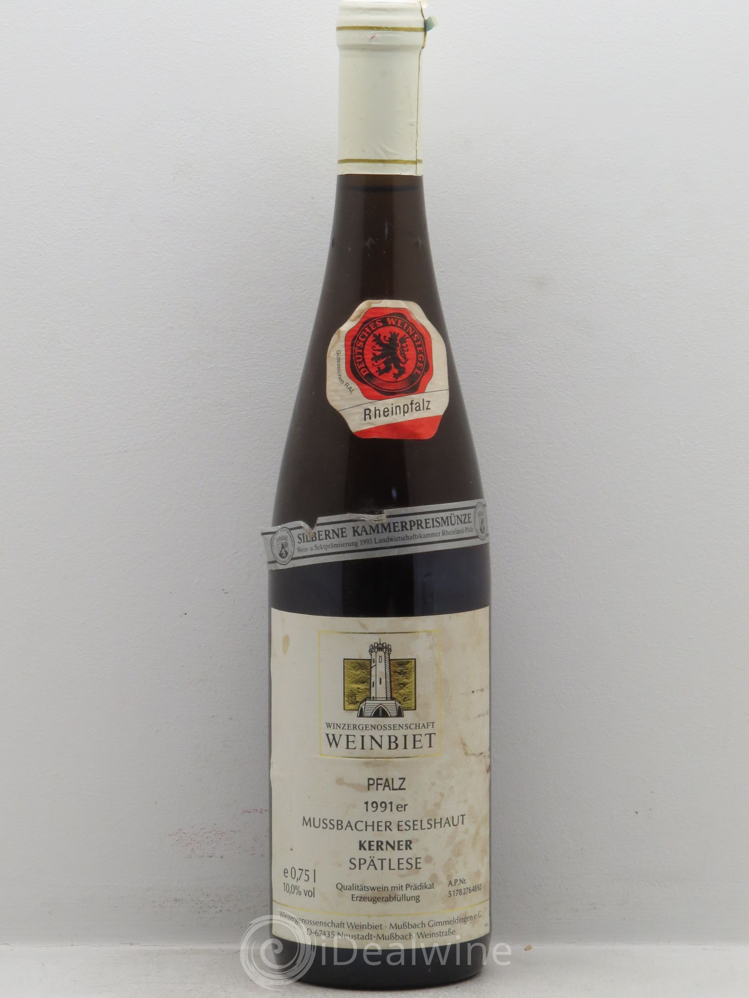 Allemagne Rheingau Domaine Winzergenossenschaft Weinbiet "Mussbacher Eselshaut" Kerner Spatese Pfalz 1991 - Posten von 1 Flasche - 0