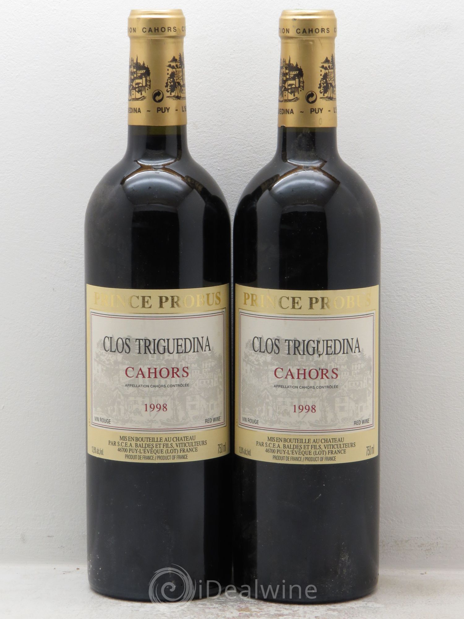 Cahors Clos Triguedina Probus Jean-Luc Baldès 1998 - Lot de 2 bouteilles - 0