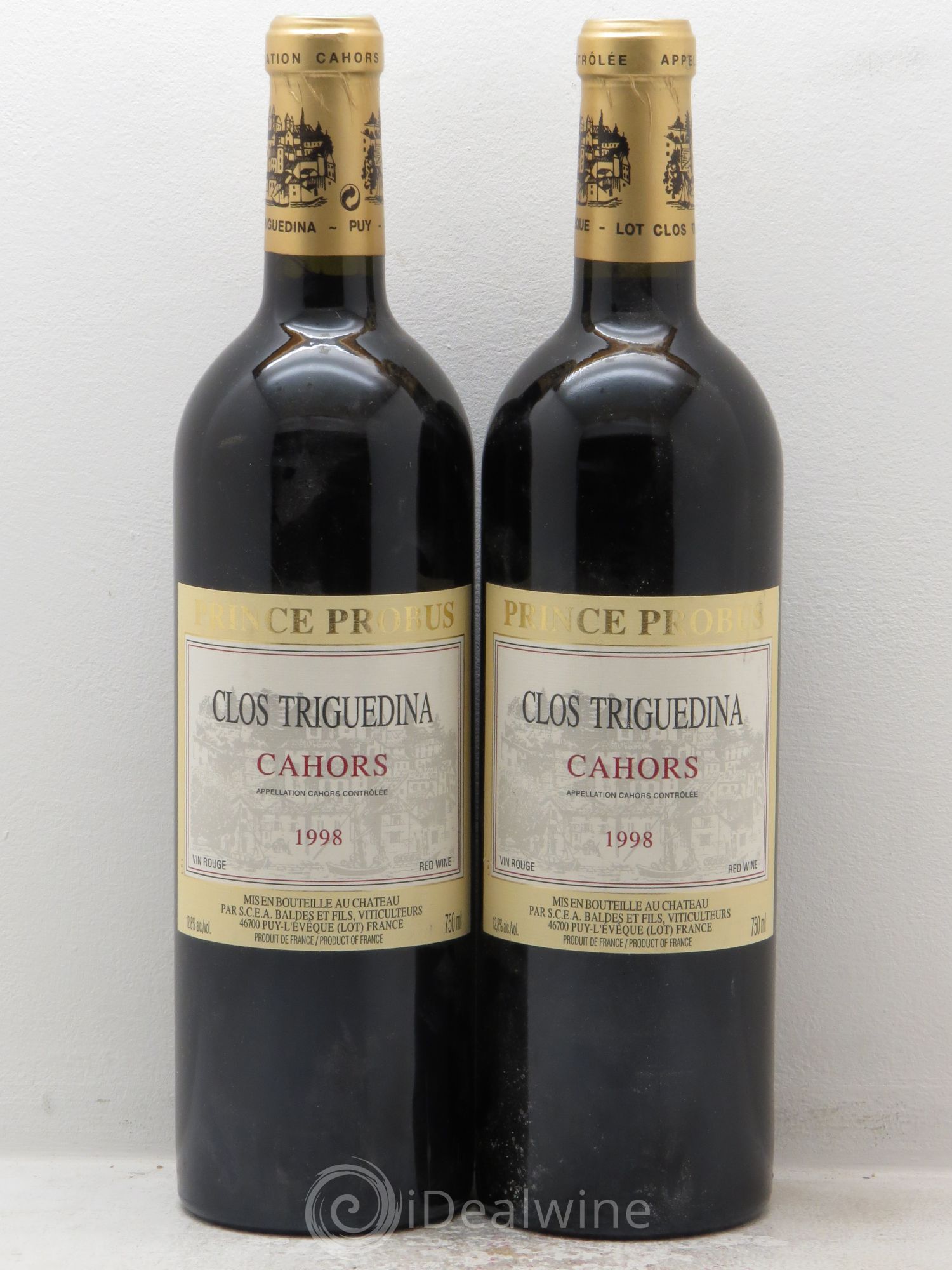 Cahors Clos Triguedina Probus Jean-Luc Baldès 1998 - Lot de 2 bouteilles - 0