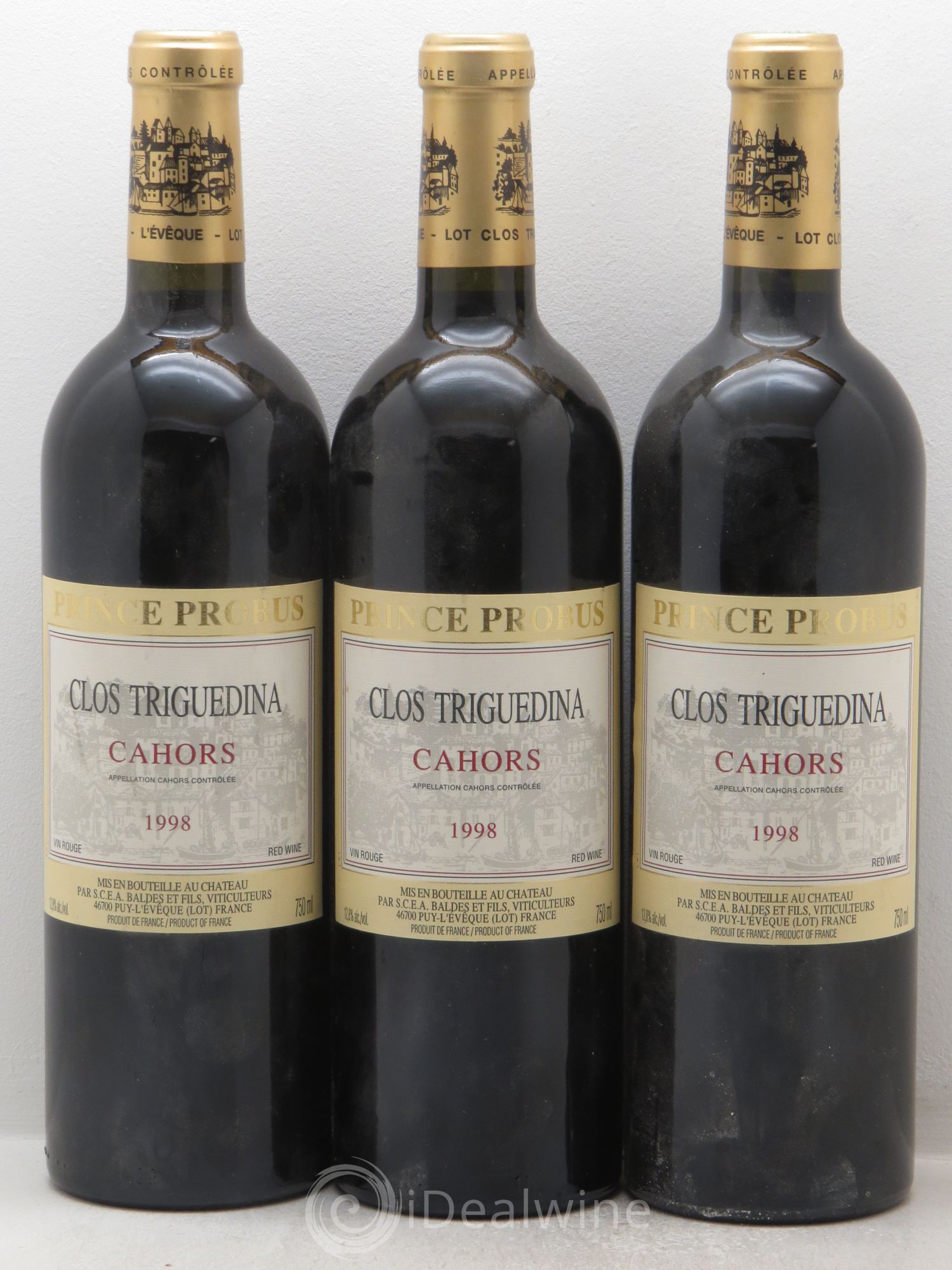 Cahors Clos Triguedina Probus Jean-Luc Baldès 1998 - Lot de 3 bouteilles - 0